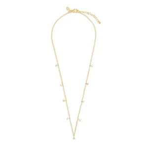 Halo Pearl Cubic Zirconia & Pearl Charms Gold Plated Necklace 8102 Joma Jewellery