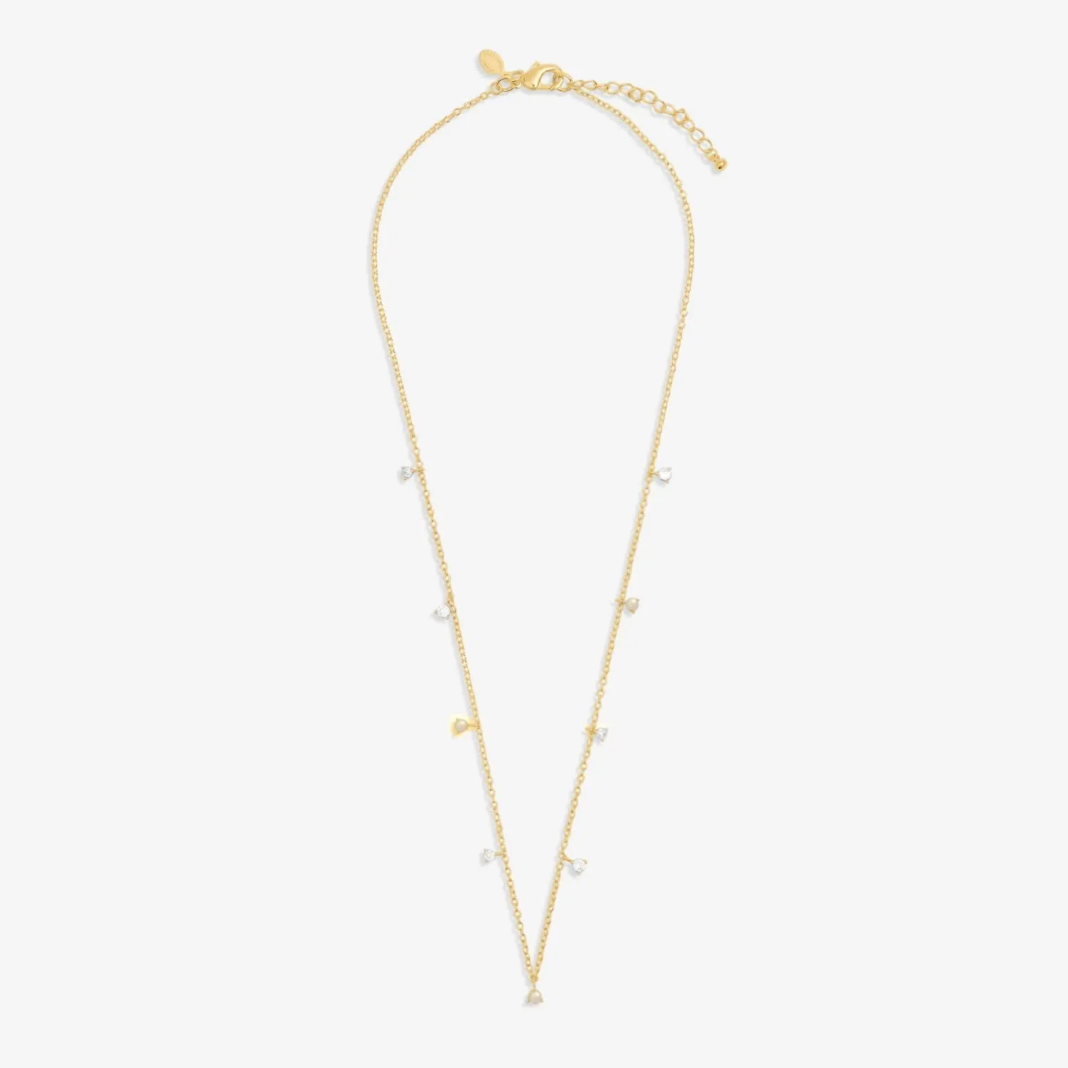 Halo Pearl Cubic Zirconia & Pearl Charms Gold Plated Necklace 8102 Joma Jewellery