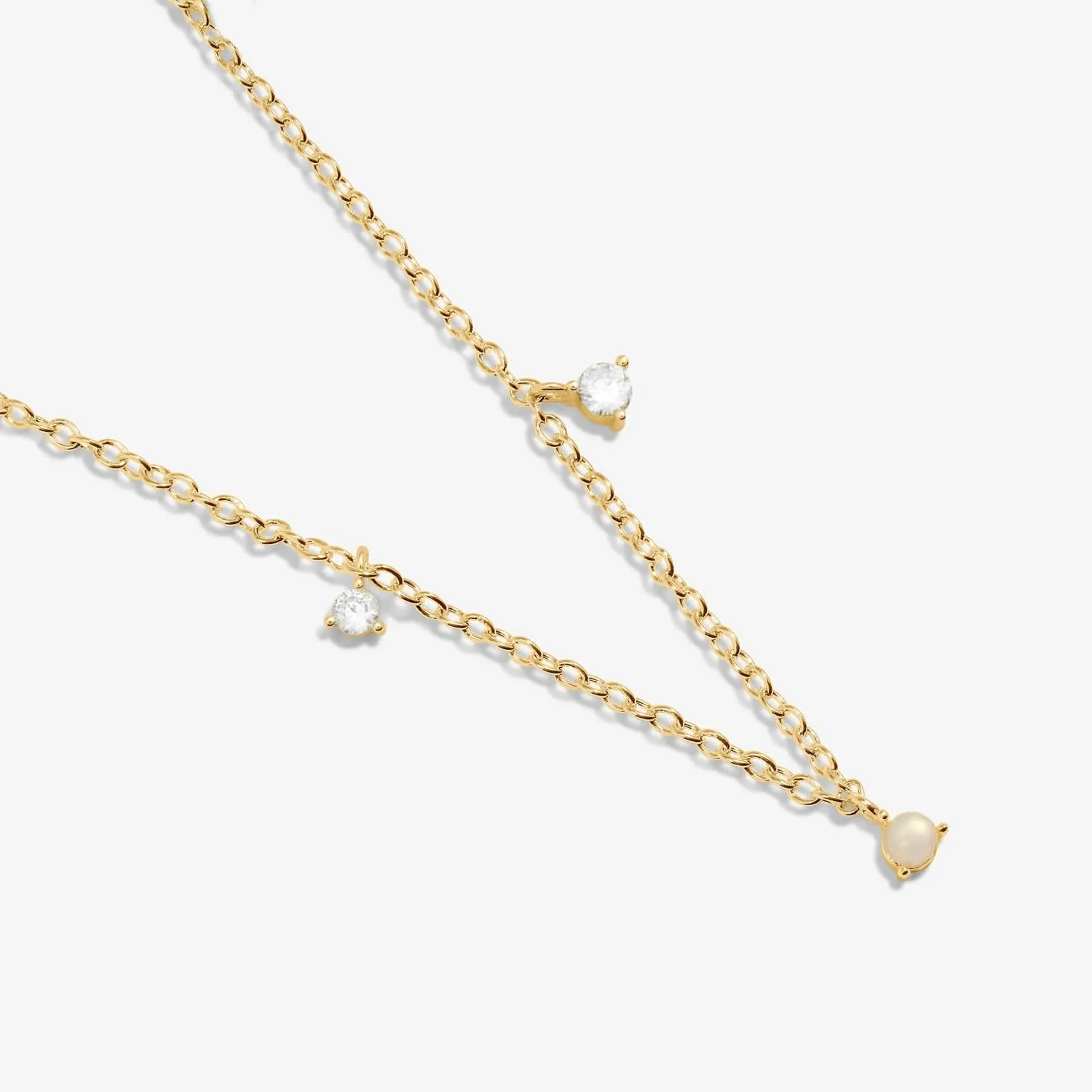 Halo Pearl Cubic Zirconia & Pearl Charms Gold Plated Necklace 8102 Joma Jewellery