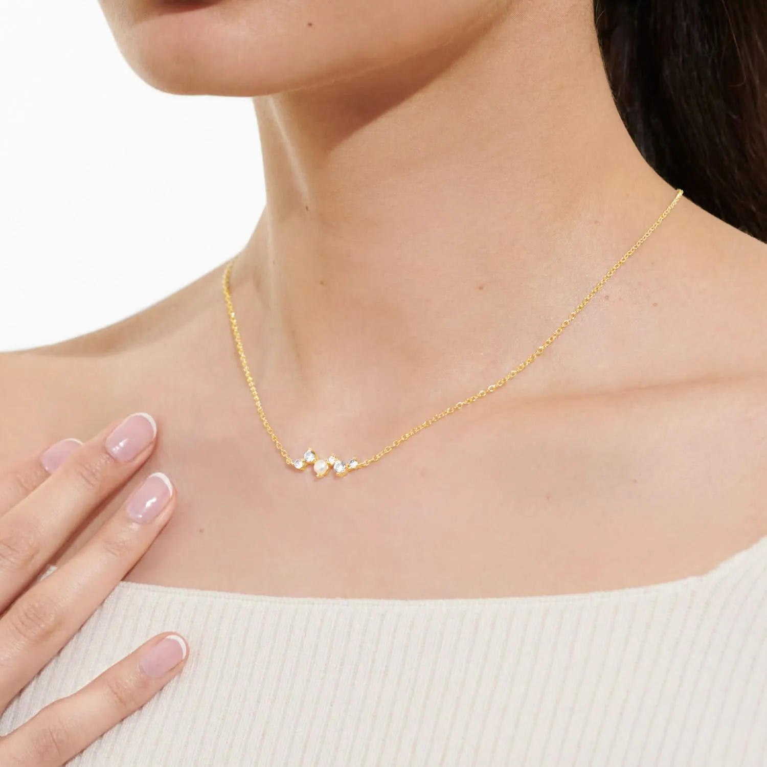 Halo Pearl Cubic Zirconia & Pearl Cluster Gold Plated Necklace 8100 Joma Jewellery