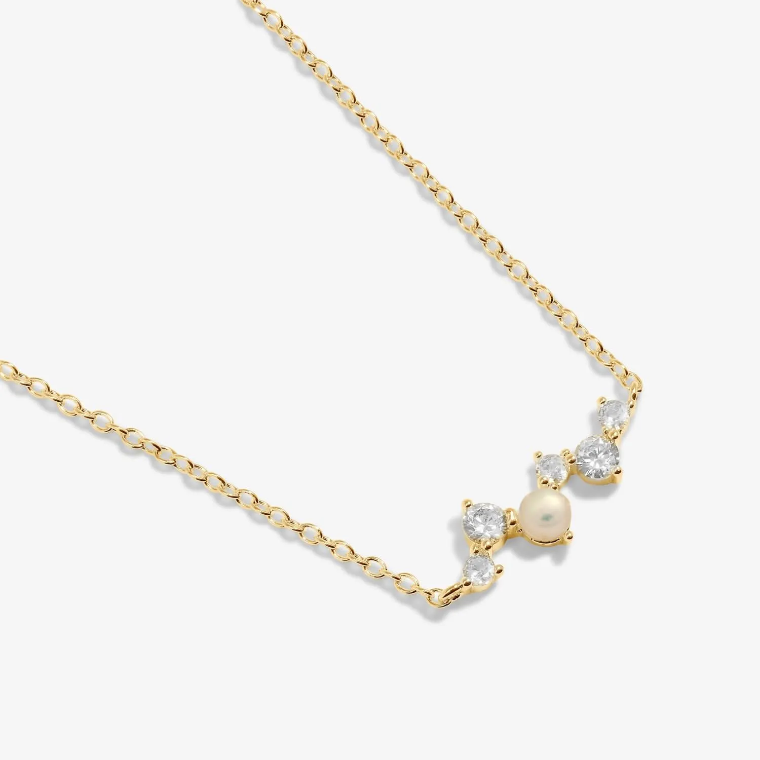 Halo Pearl Cubic Zirconia & Pearl Cluster Gold Plated Necklace 8100 Joma Jewellery