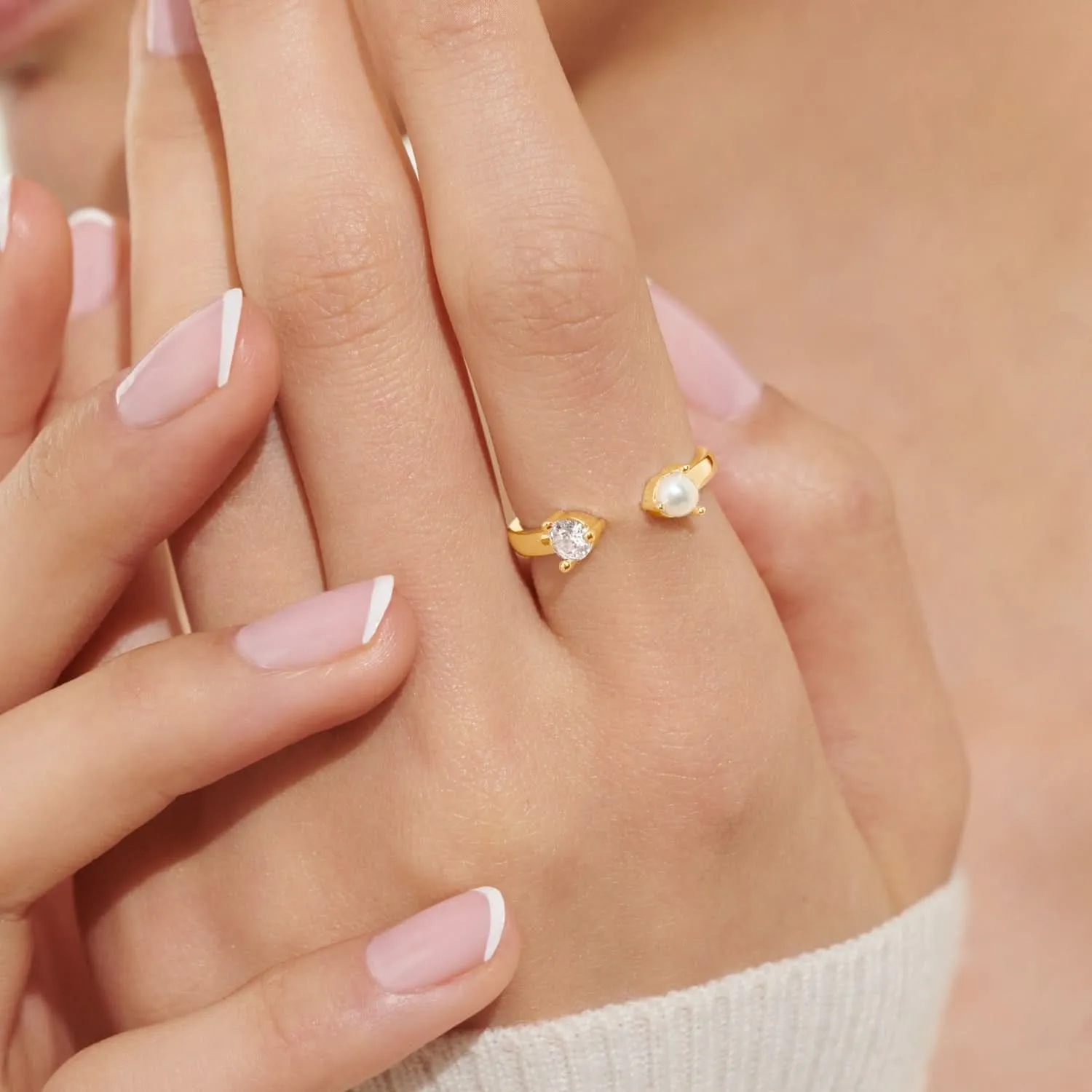 Halo Pearl Cubic Zirconia & Pearl Gold Plated Ring 8108 Joma Jewellery