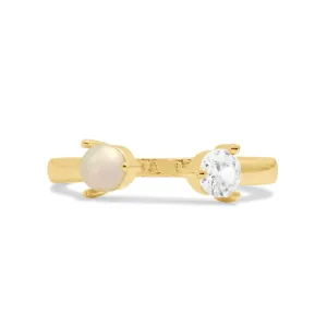 Halo Pearl Cubic Zirconia & Pearl Gold Plated Ring 8108 Joma Jewellery