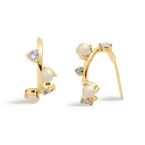 Halo Pearl Cubic Zirconia & Pearl Hoop Gold Plated Earrings 8110 Joma Jewellery