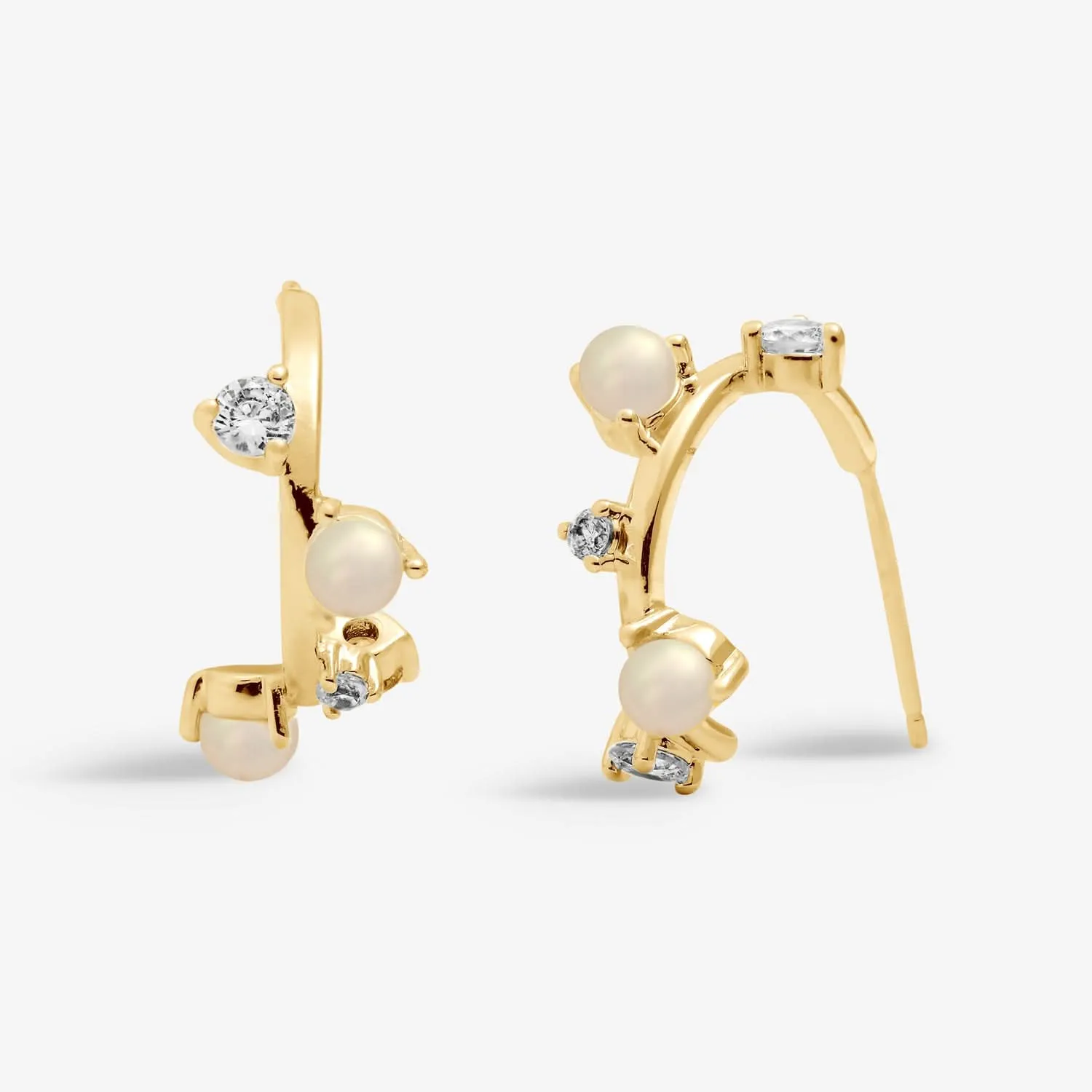 Halo Pearl Cubic Zirconia & Pearl Hoop Gold Plated Earrings 8110 Joma Jewellery