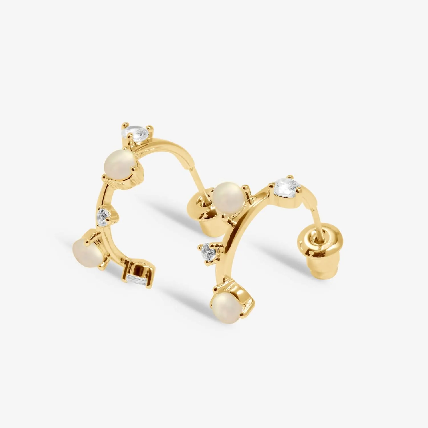 Halo Pearl Cubic Zirconia & Pearl Hoop Gold Plated Earrings 8110 Joma Jewellery