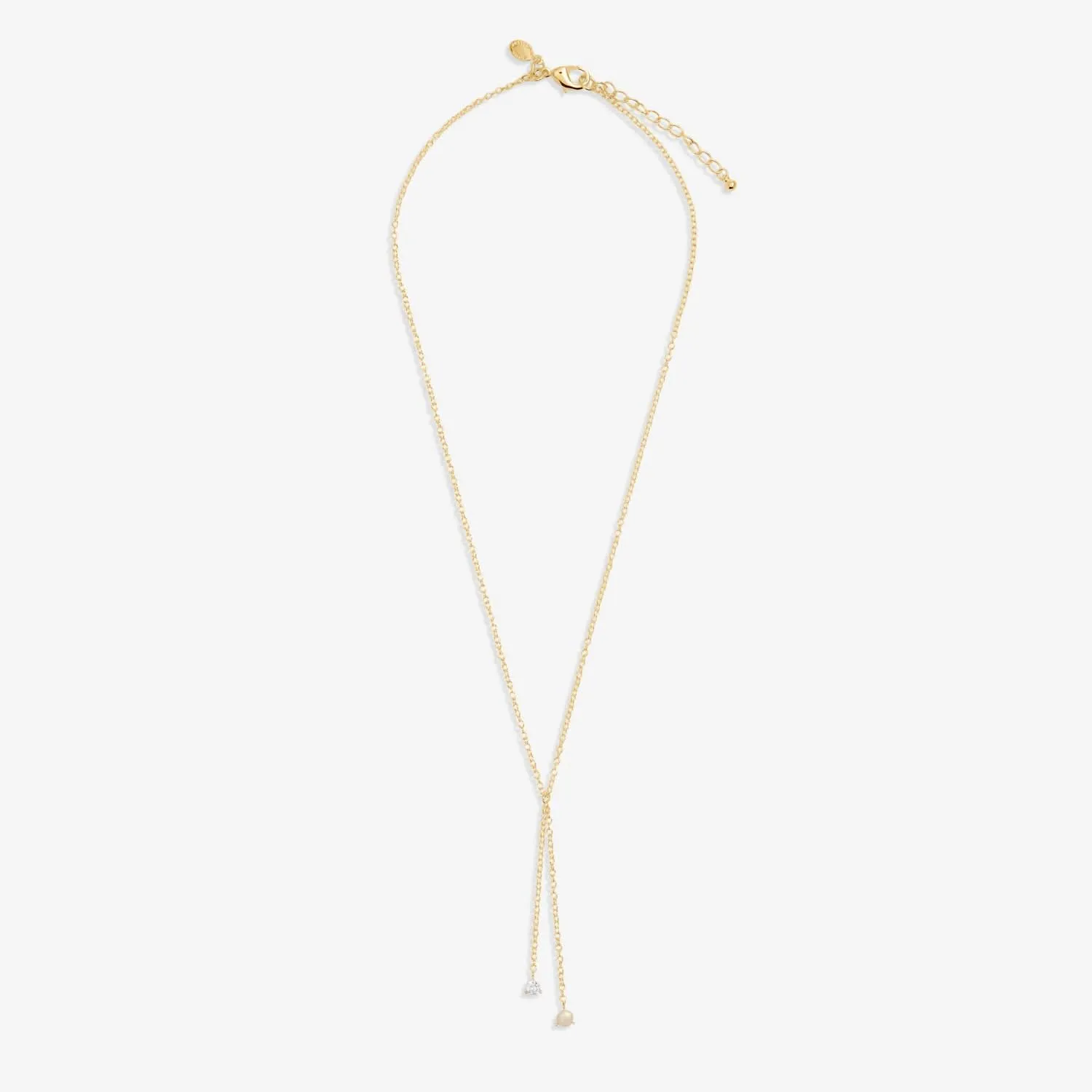 Halo Pearl Cubic Zirconia & Pearl Lariat Gold Plated Necklace 8105 Joma Jewellery