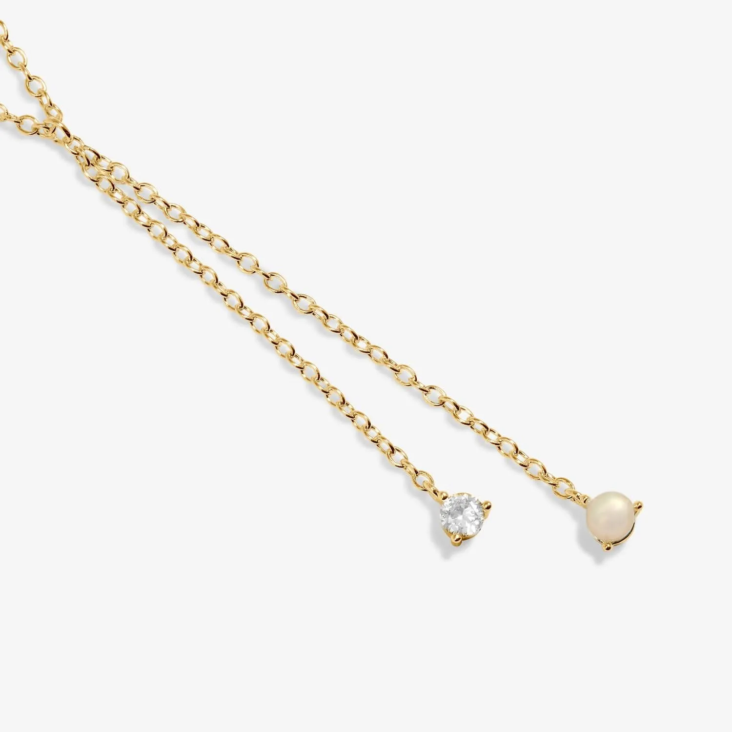 Halo Pearl Cubic Zirconia & Pearl Lariat Gold Plated Necklace 8105 Joma Jewellery