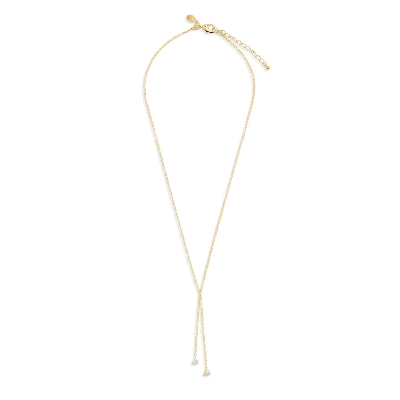 Halo Pearl Cubic Zirconia & Pearl Lariat Gold Plated Necklace 8105 Joma Jewellery