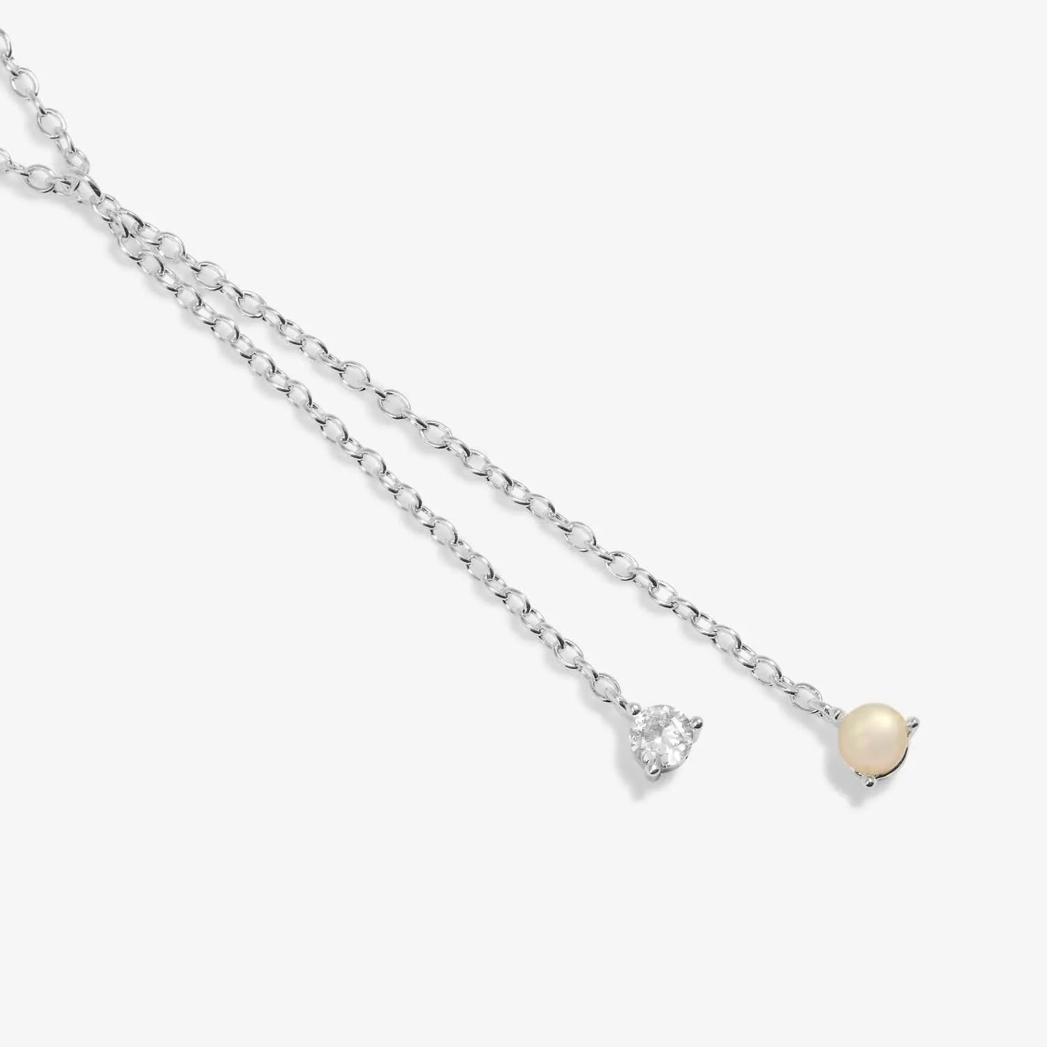 Halo Pearl Cubic Zirconia & Pearl Lariat Silver Plated Necklace 7839 Joma Jewellery