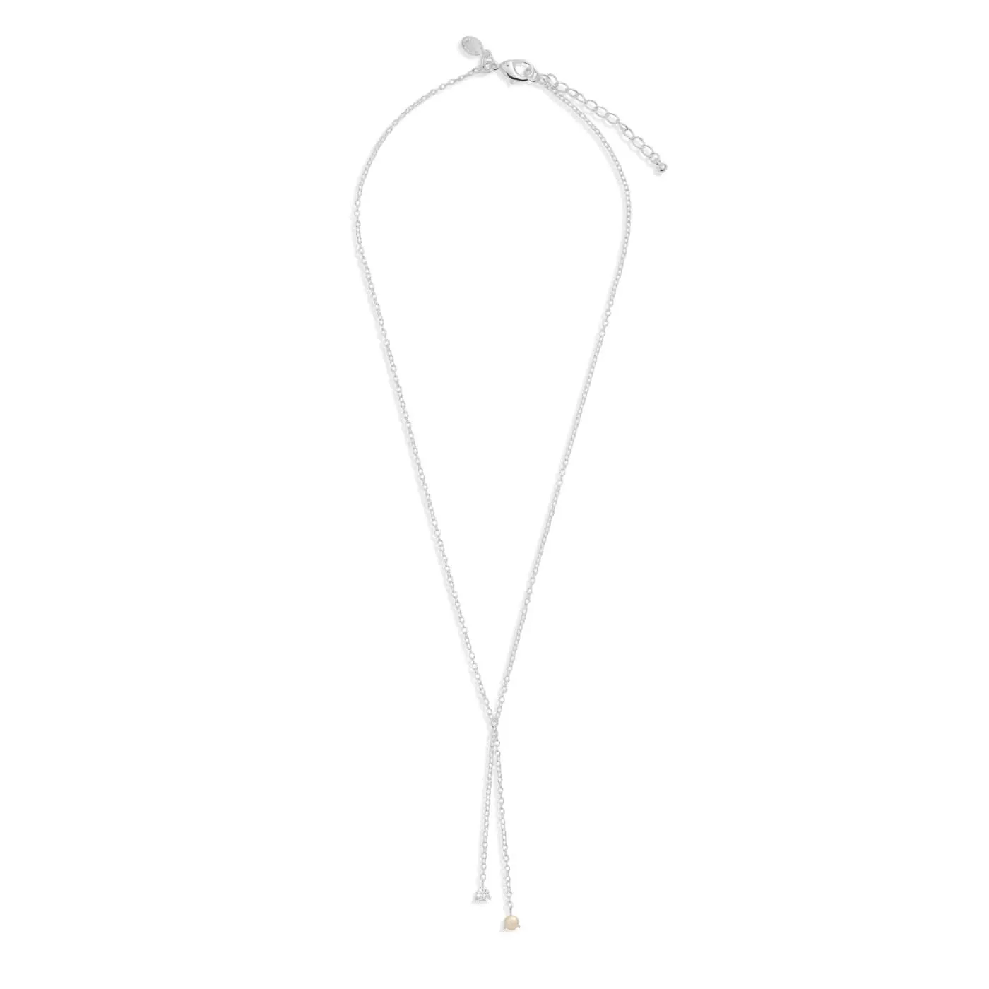 Halo Pearl Cubic Zirconia & Pearl Lariat Silver Plated Necklace 7839 Joma Jewellery