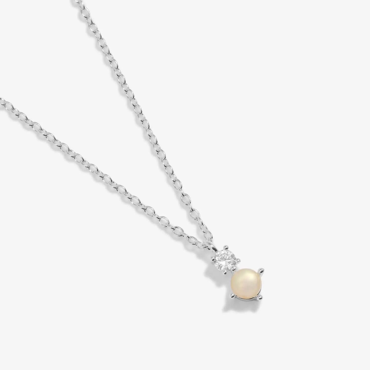 Halo Pearl Cubic Zirconia & Pearl Pendant Silver Plated Necklace 7838 Joma Jewellery