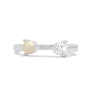Halo Pearl Cubic Zirconia & Pearl Silver Plated Ring 7842 Joma Jewellery