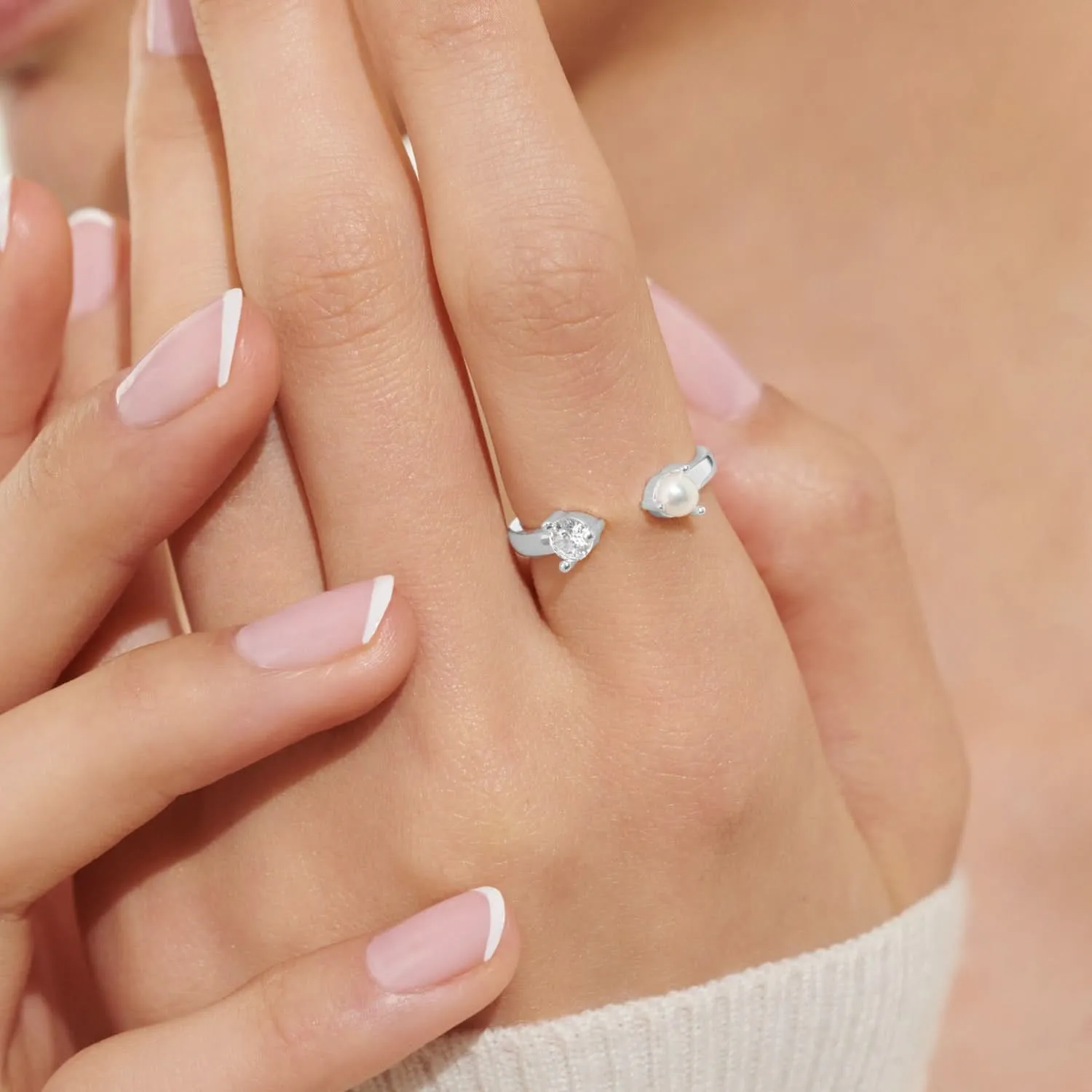Halo Pearl Cubic Zirconia & Pearl Silver Plated Ring 7842 Joma Jewellery