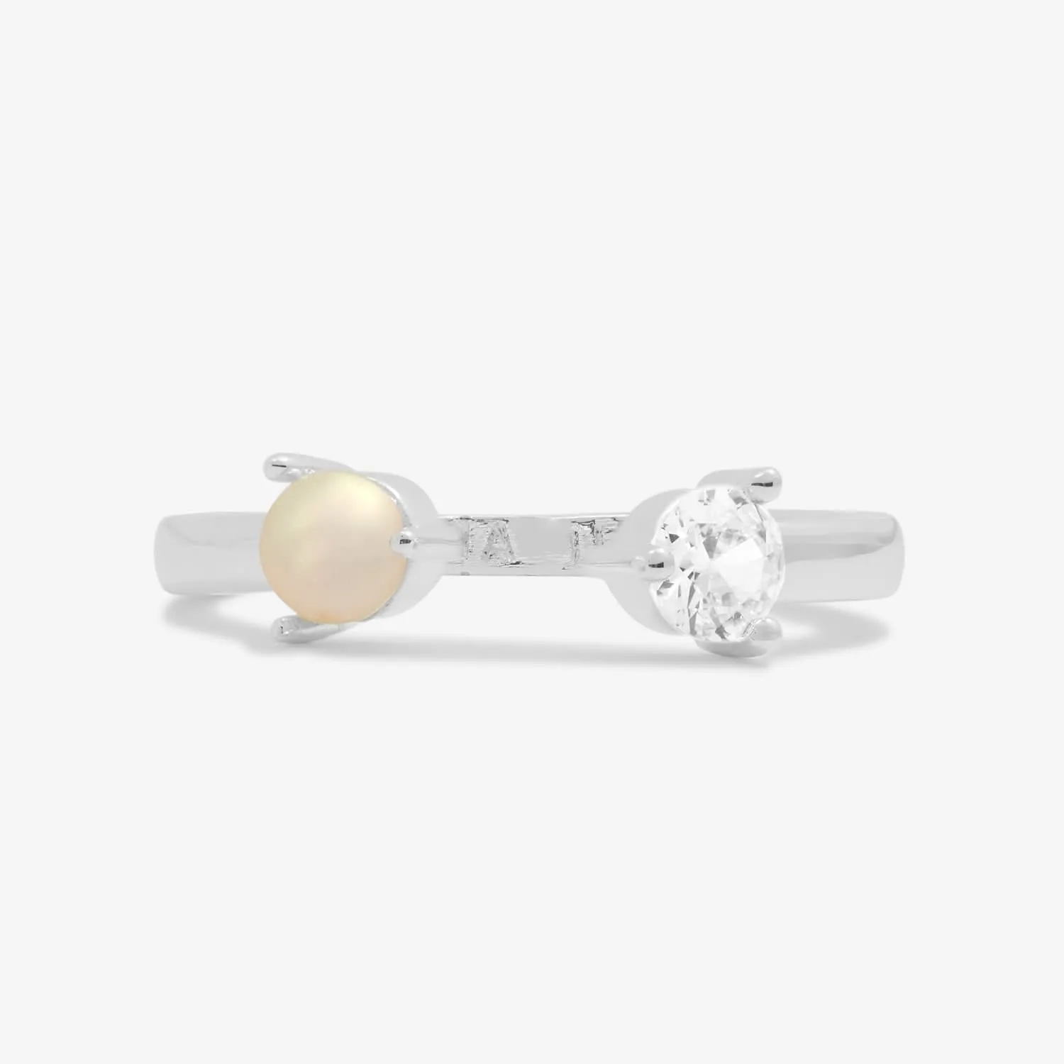 Halo Pearl Cubic Zirconia & Pearl Silver Plated Ring 7842 Joma Jewellery