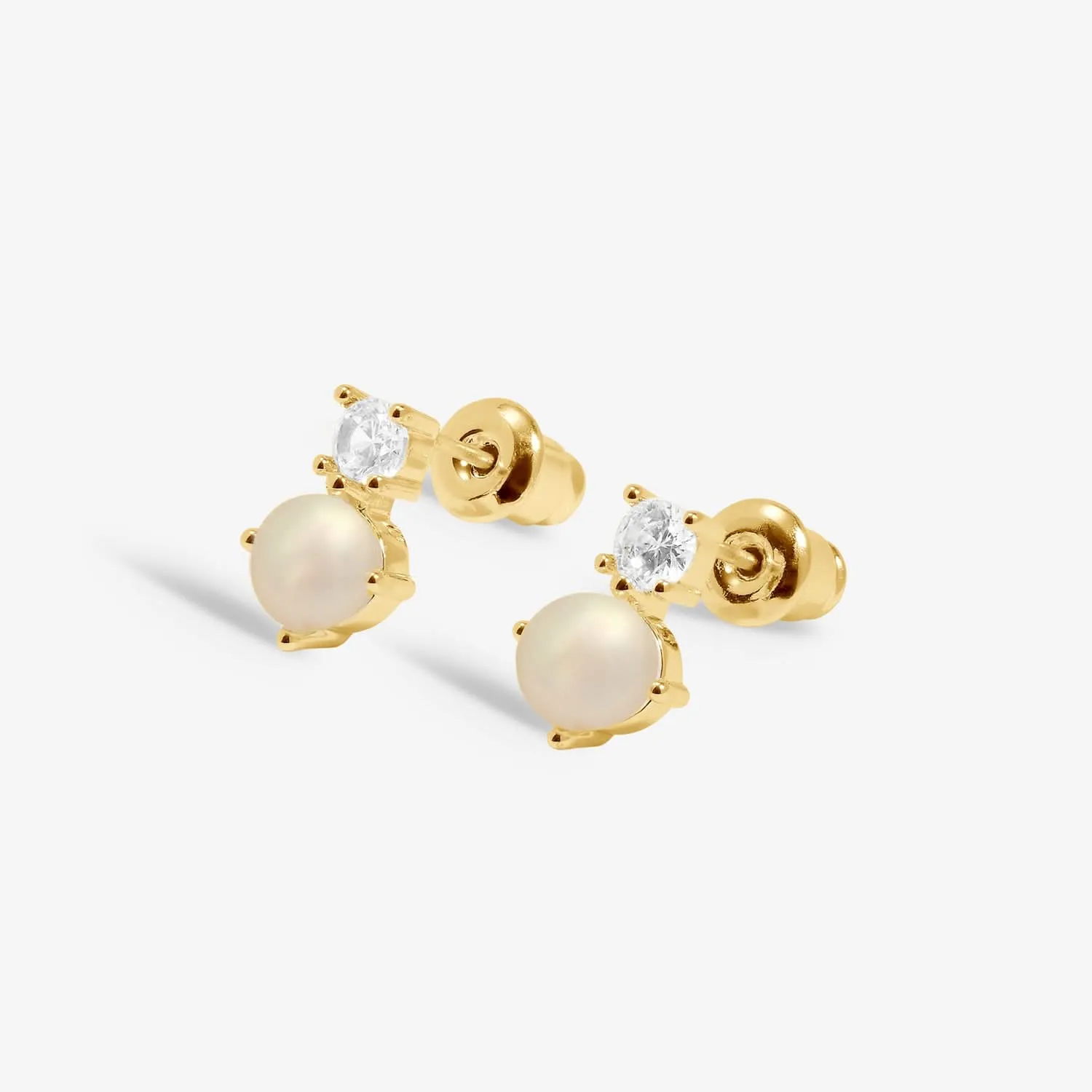 Halo Pearl Cubic Zirconia & Pearl Stud Gold Plated Earrings 8109 Joma Jewellery
