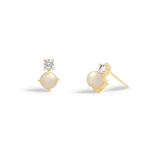 Halo Pearl Cubic Zirconia & Pearl Stud Gold Plated Earrings 8109 Joma Jewellery