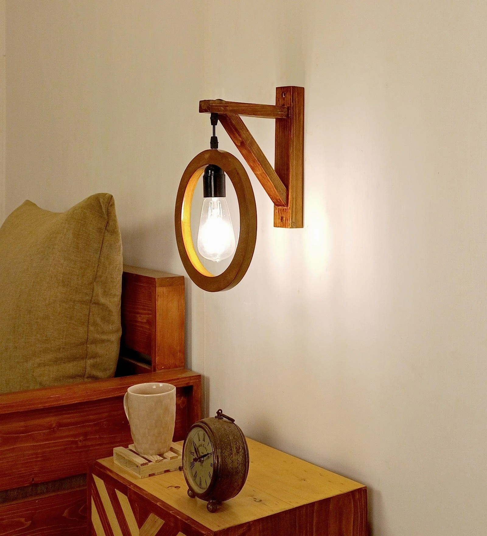 Halo L Brown Wooden Wall Light (BULB NOT INCLUDED) vintage desk lamp