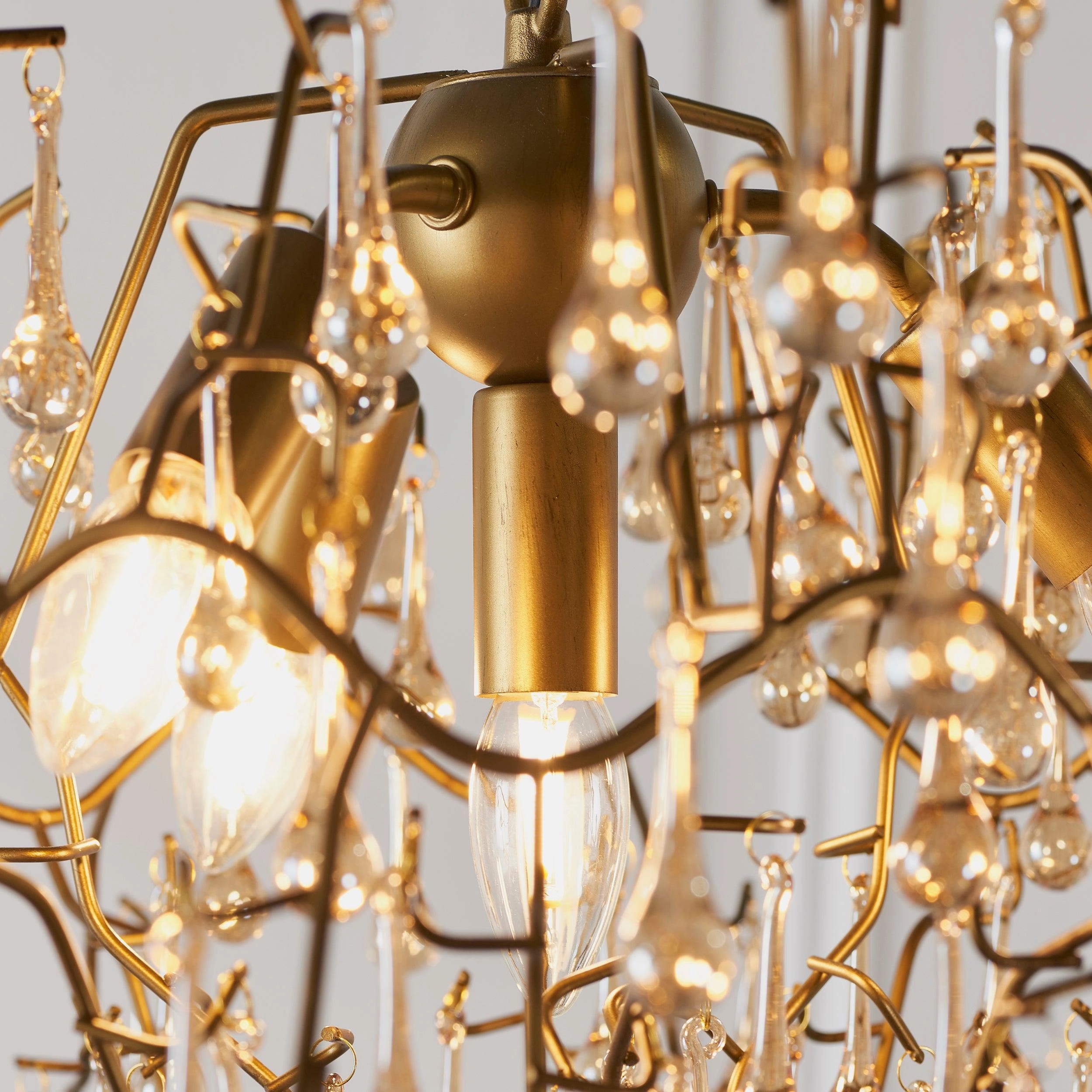 Hampshire 4 Light Gold Pendant With Glass Teardrops