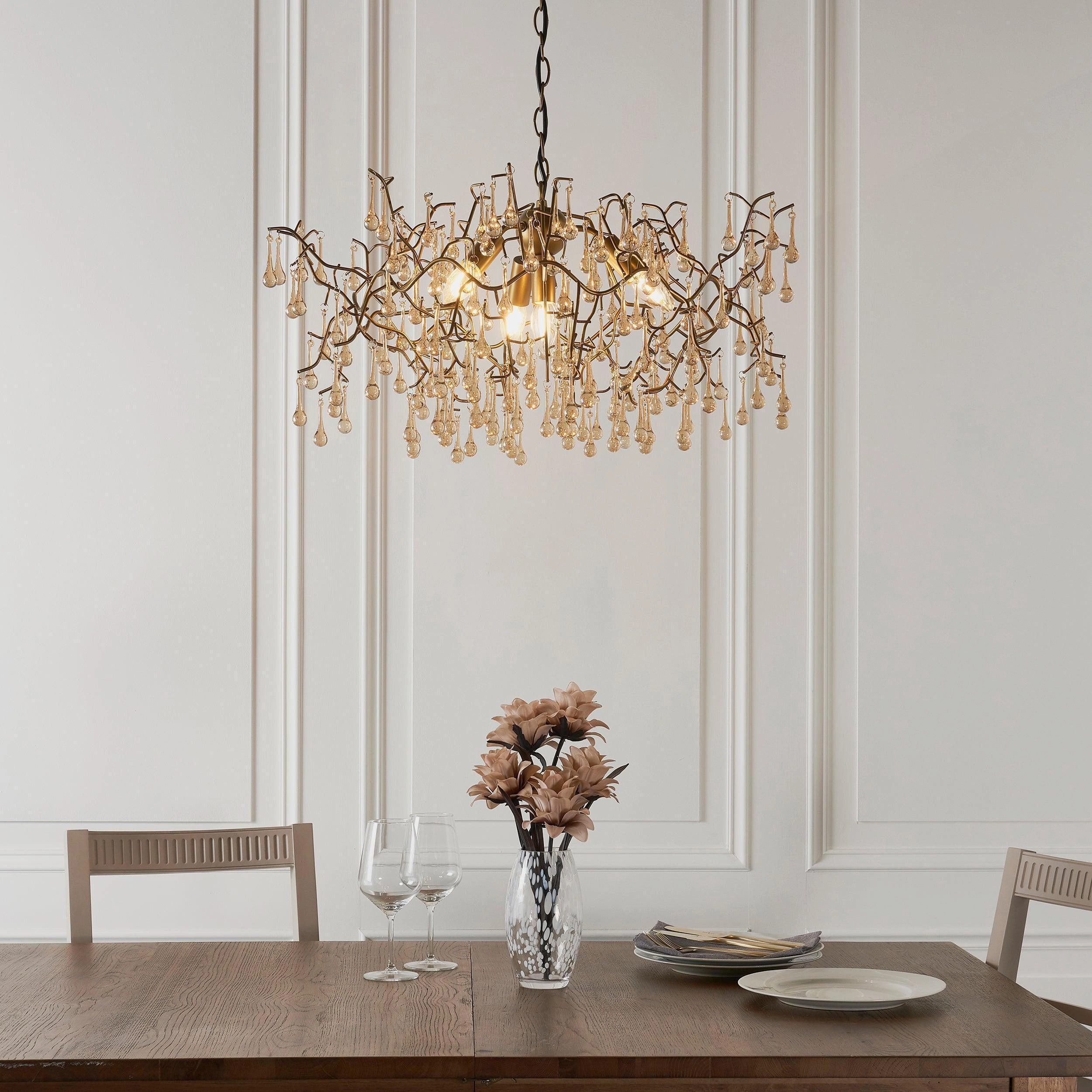 Hampshire 4 Light Gold Pendant With Glass Teardrops