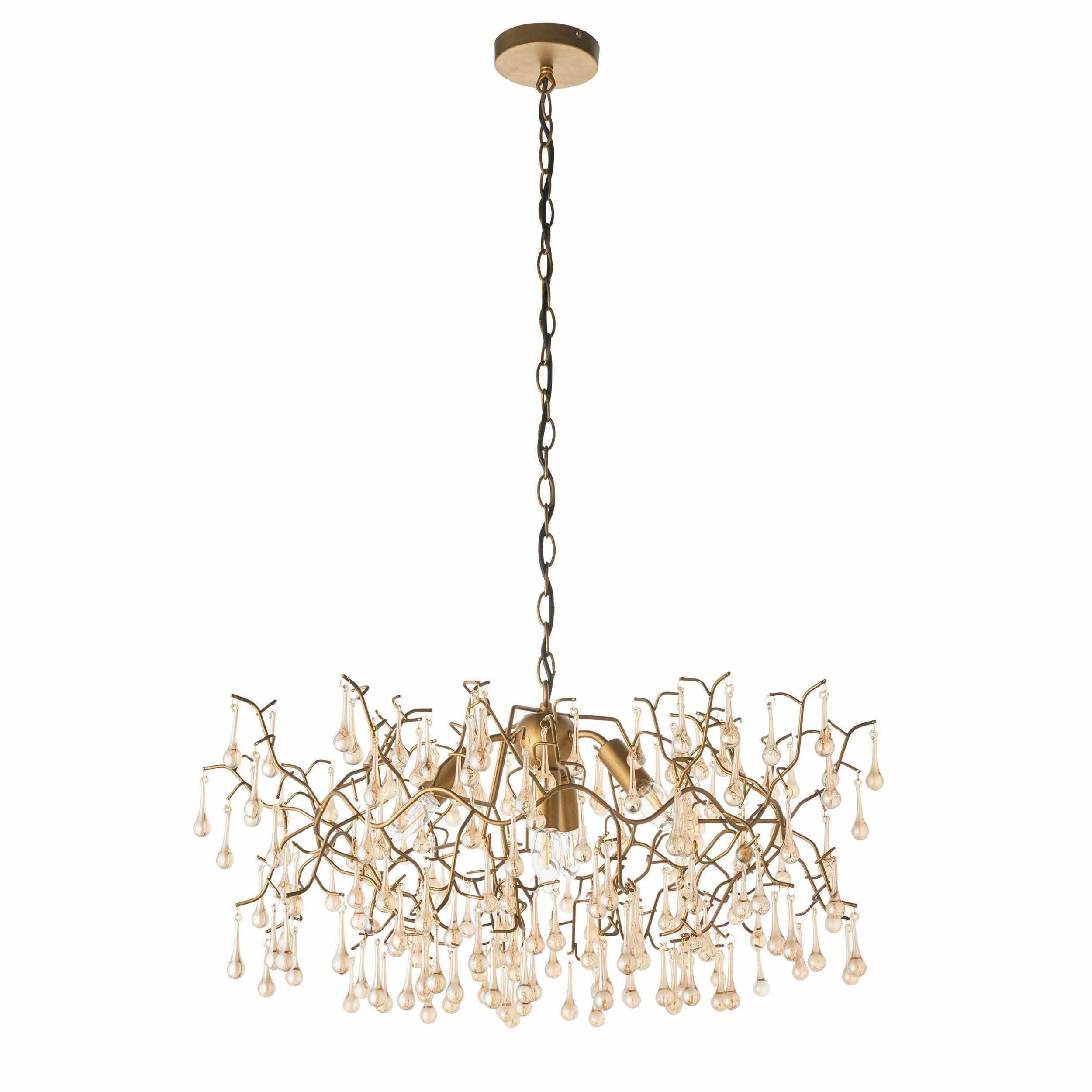 Hampshire 4 Light Gold Pendant With Glass Teardrops