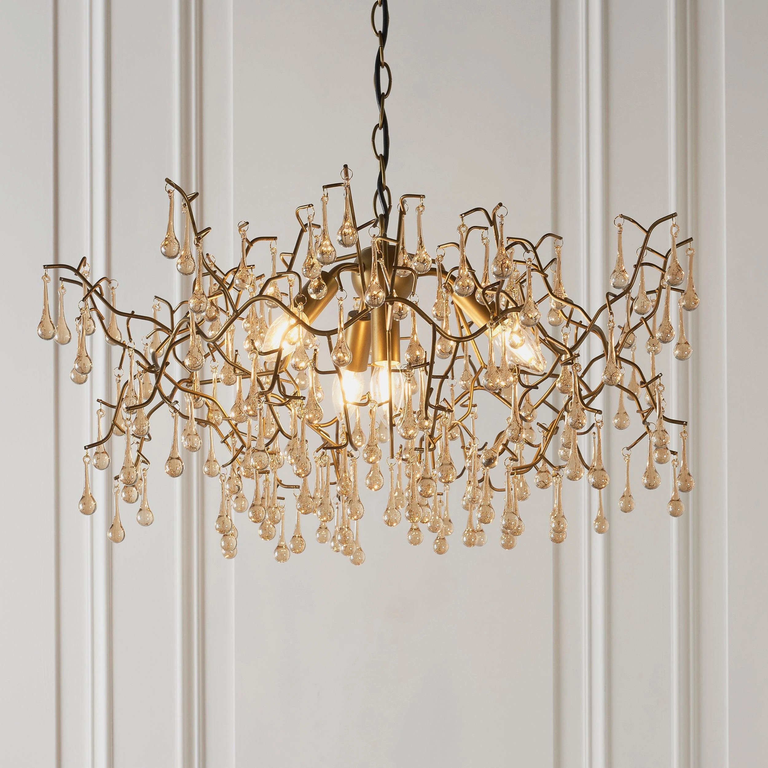 Hampshire 4 Light Gold Pendant With Glass Teardrops