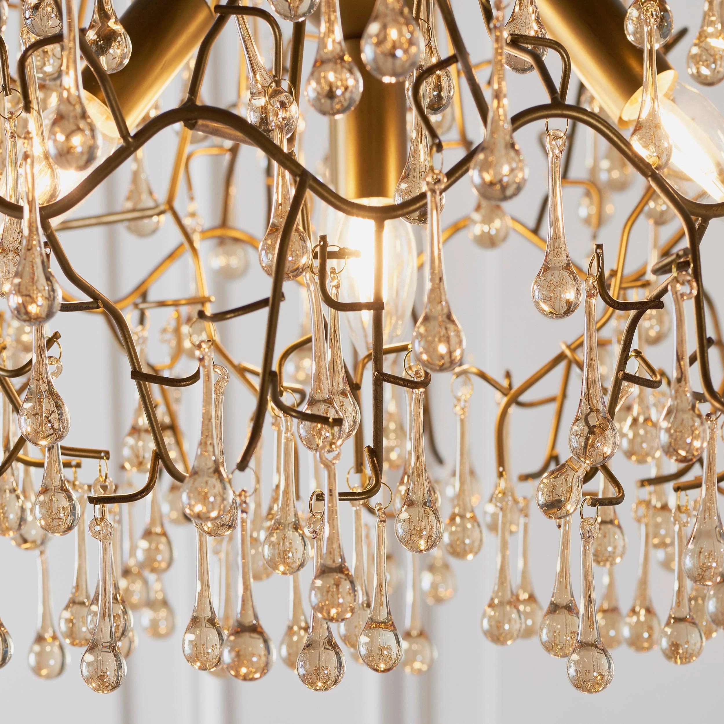Hampshire 4 Light Gold Pendant With Glass Teardrops