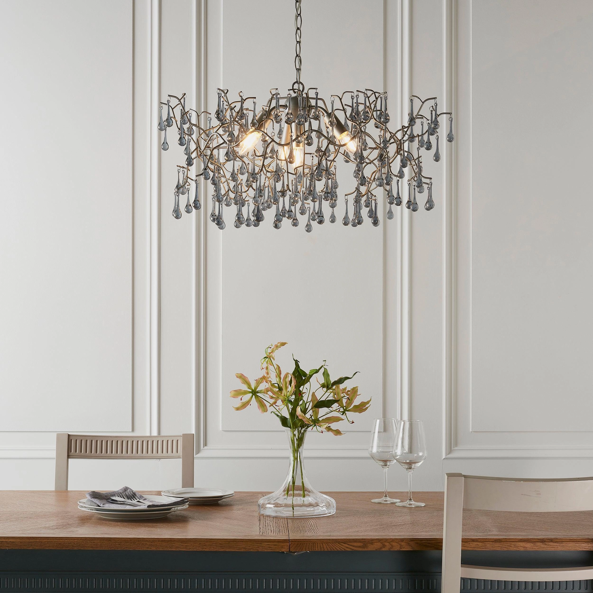 Hampshire 4 Light Silver Pendant With Glass Teardrops