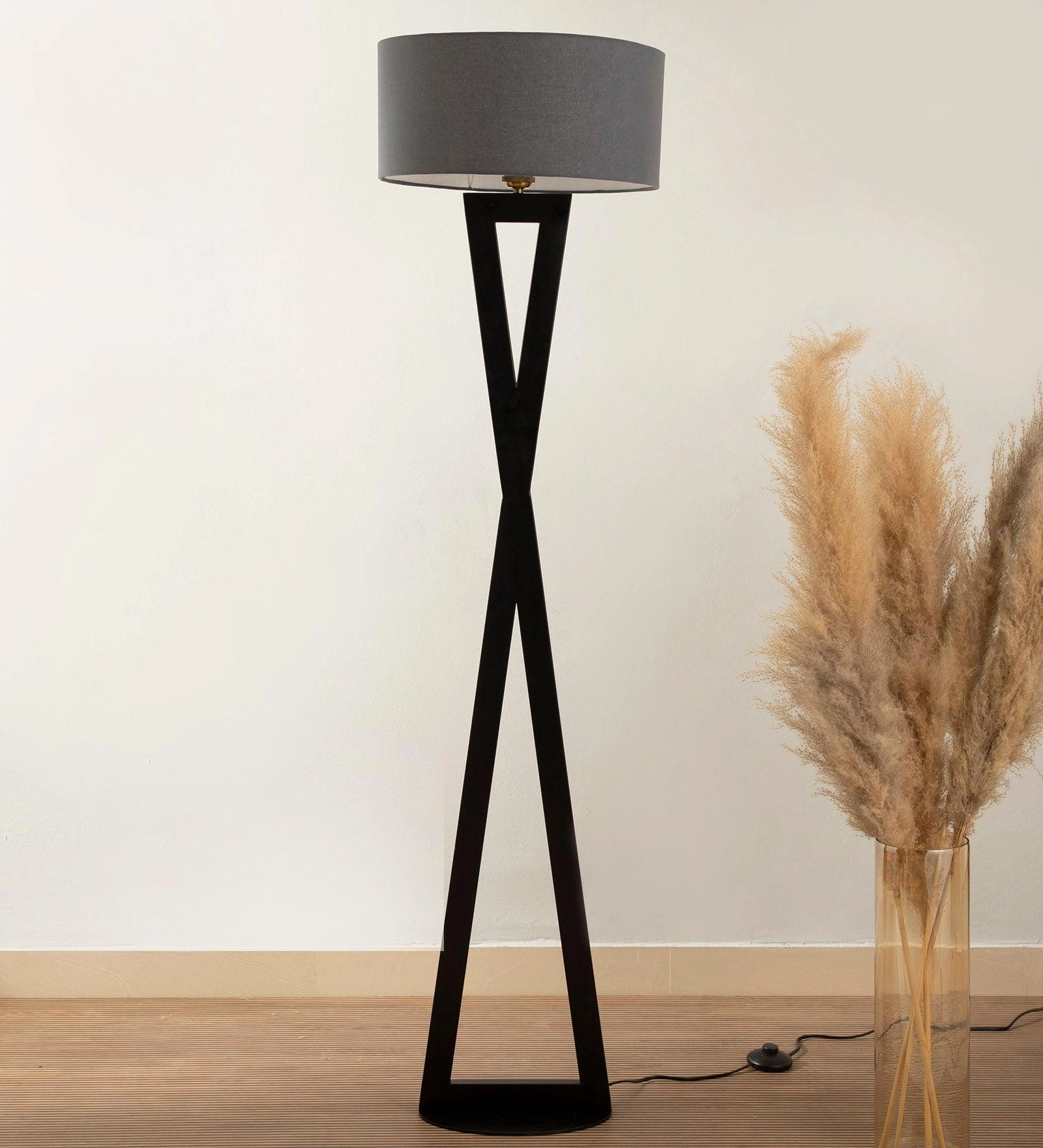 Hamptons Grey Metal Shade Club Floor Lamp with Metal Base