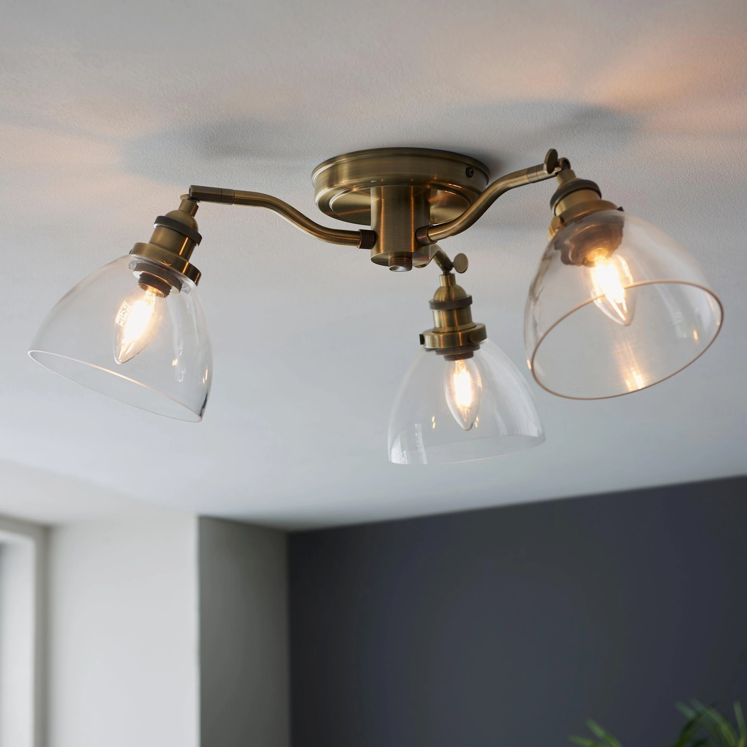 Hansen 3 Light Brass Semi-Flush Ceiling Light