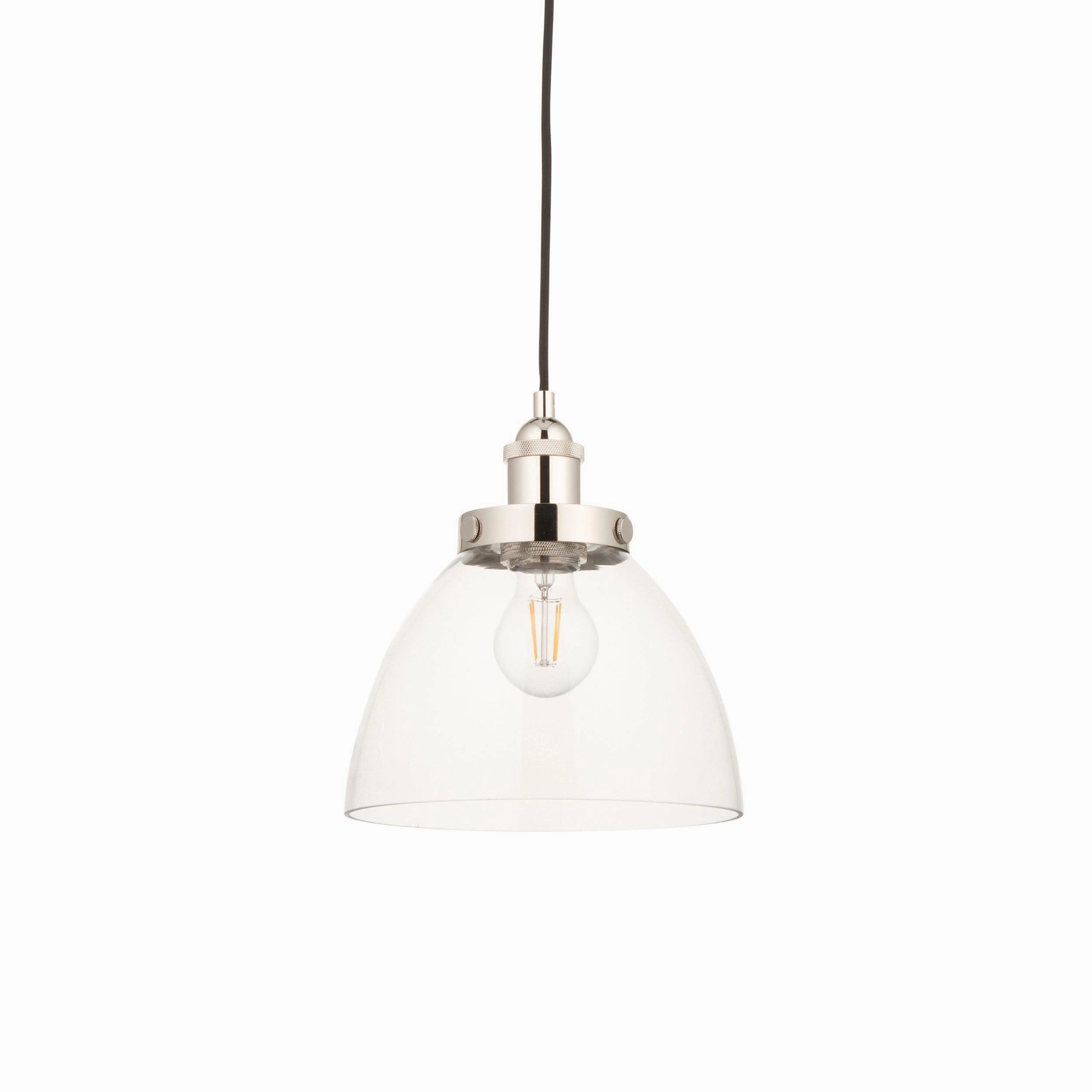 Hansen Nickel Industrial Pendant Light - Clear Glass Shade