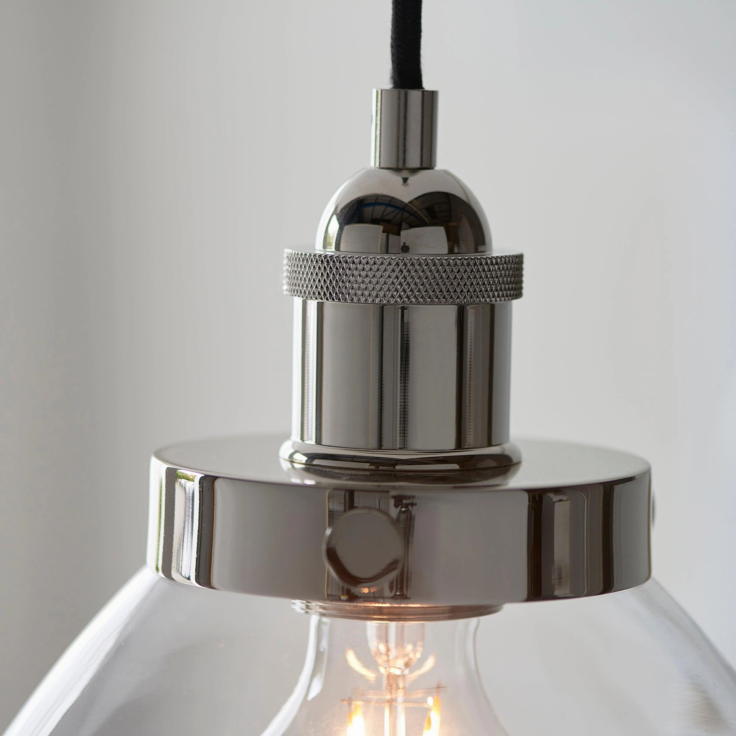 Hansen Nickel Industrial Pendant Light - Clear Glass Shade