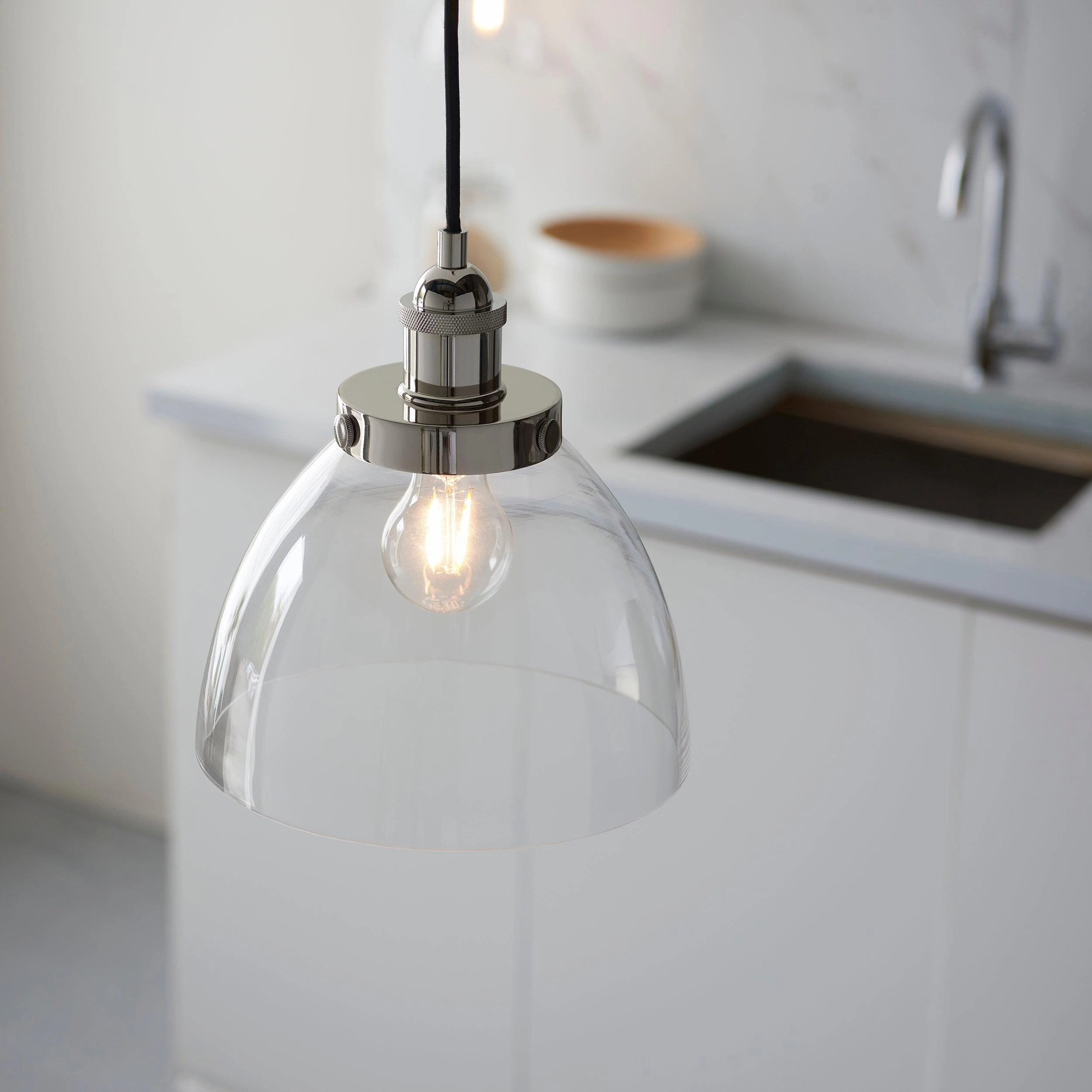 Hansen Nickel Industrial Pendant Light - Clear Glass Shade