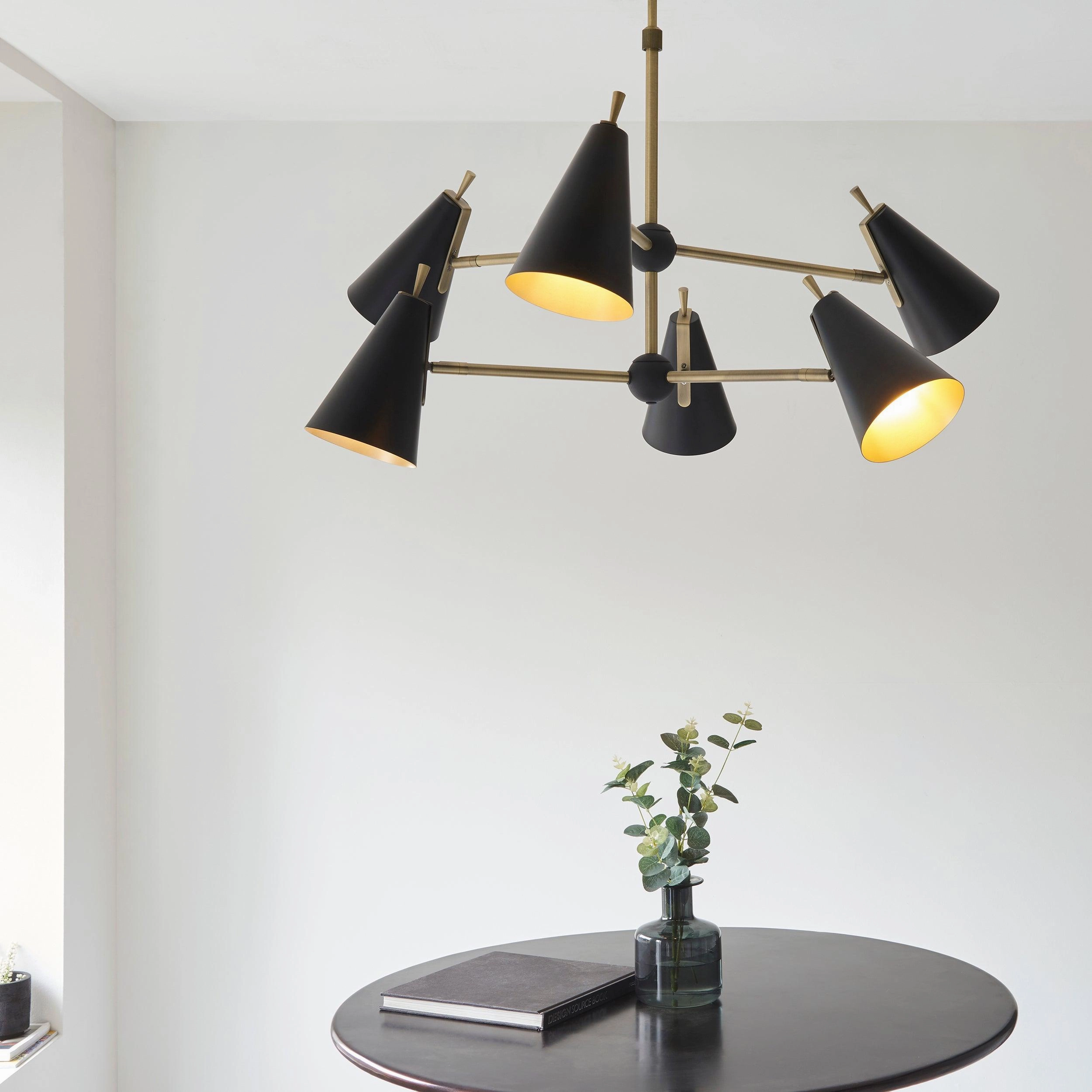 Harlesden Industrial 6 Light Black & Gold Modern Pendant