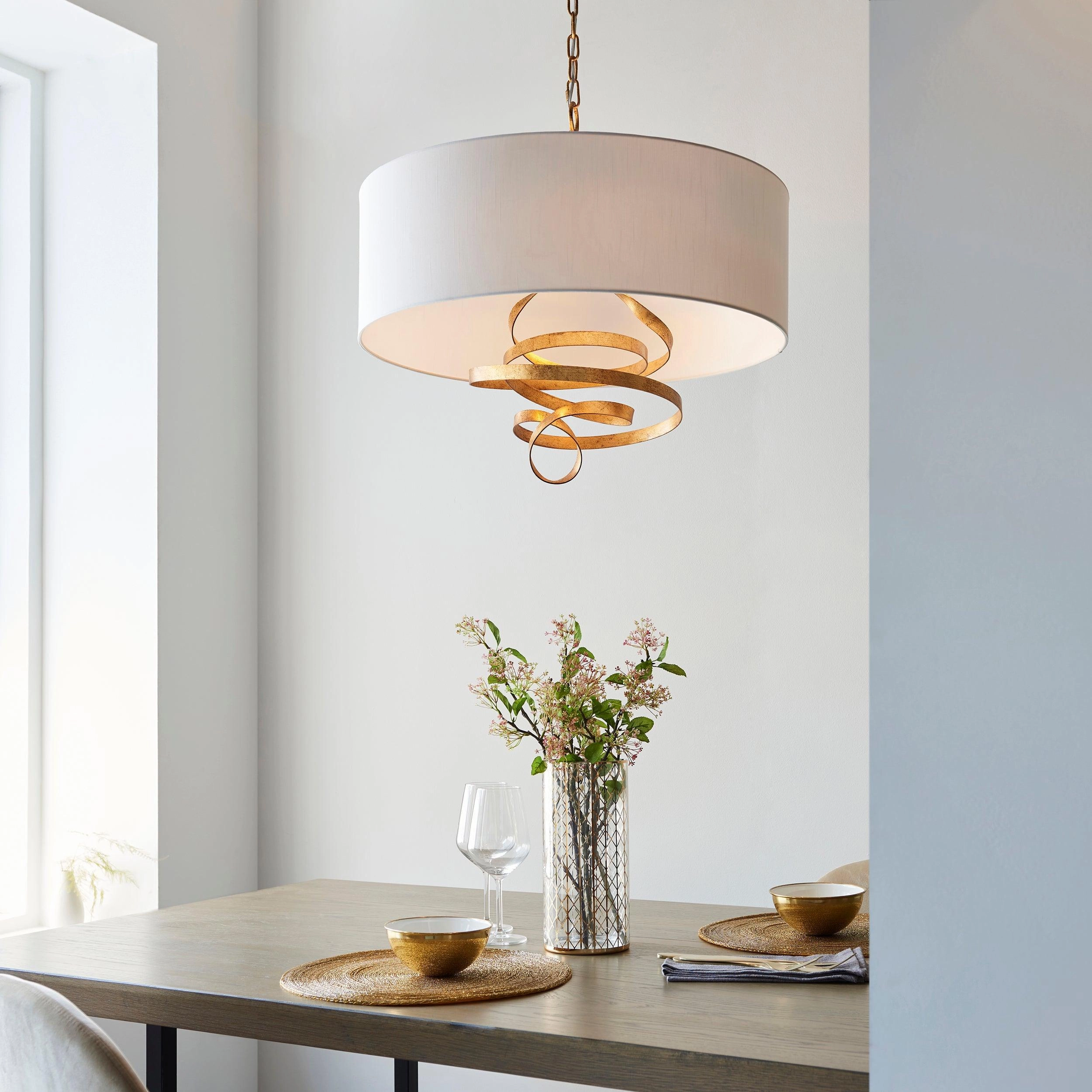 Harleston 3 Light Gold Modern Pendant With Ivory Shade