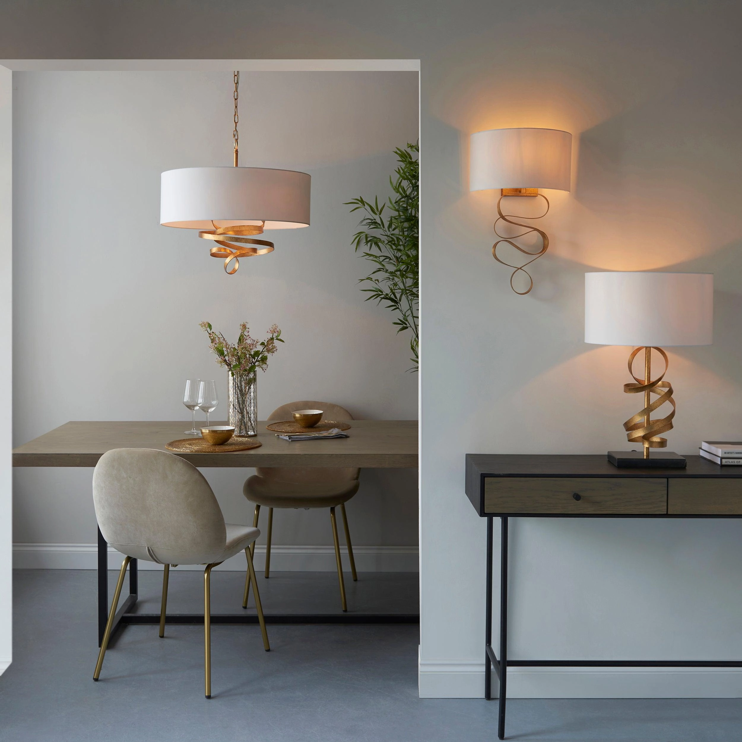 Harleston 3 Light Gold Modern Pendant With Ivory Shade