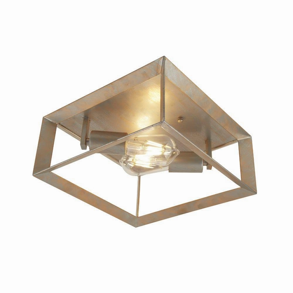 Heaton 2 Light Brushed Silver & Gold Flush Ceiling Light minimalist ceiling light