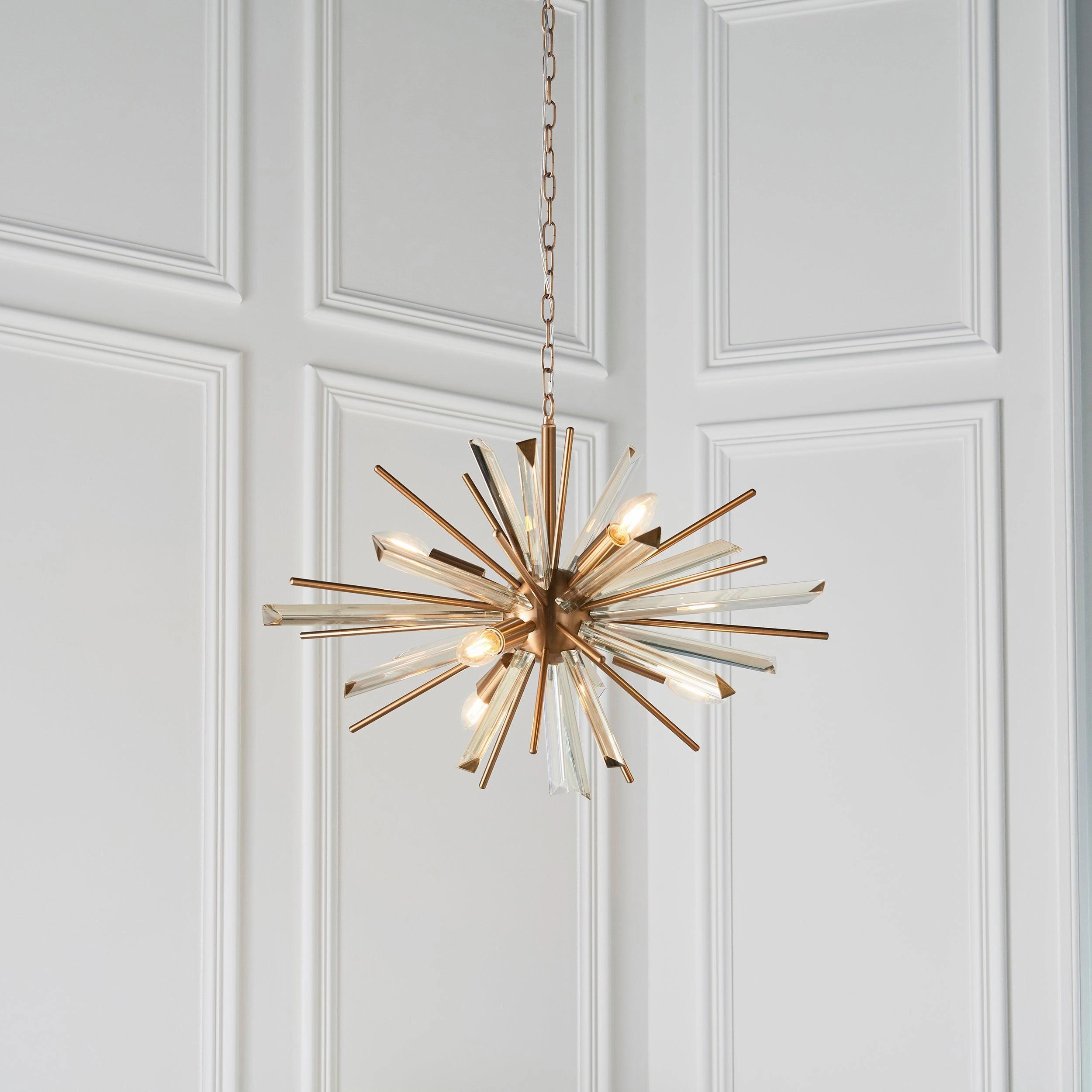 Helios Antique Brass & Prism Glass Shards Pendant Light