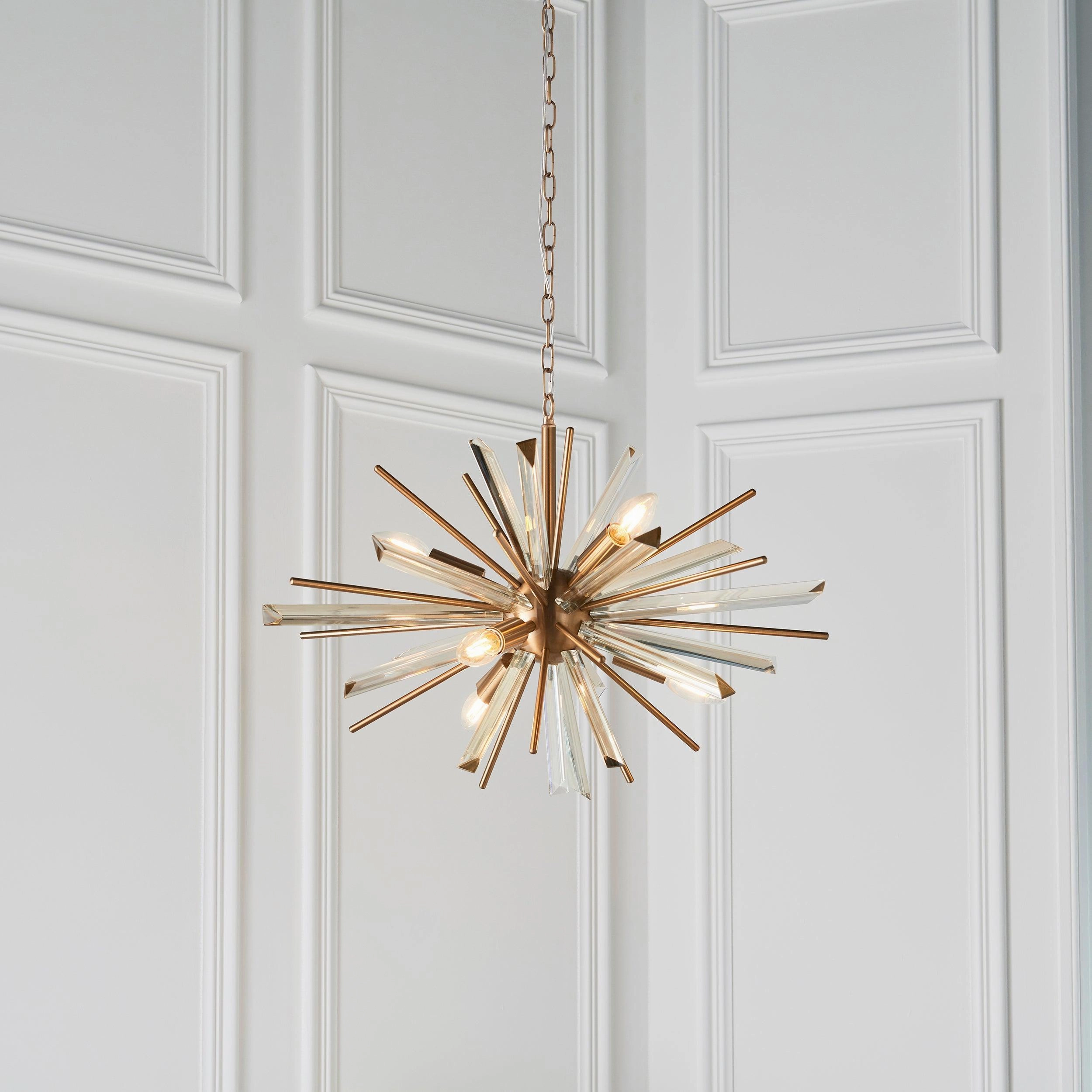 Helios Antique Brass & Prism Glass Shards Pendant Light