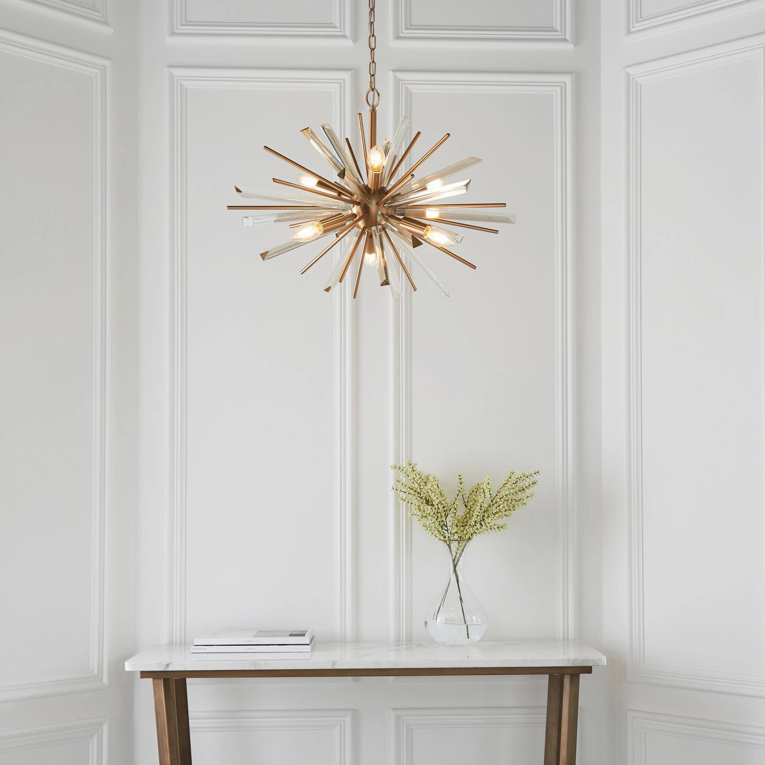 Helios Antique Brass & Prism Glass Shards Pendant Light