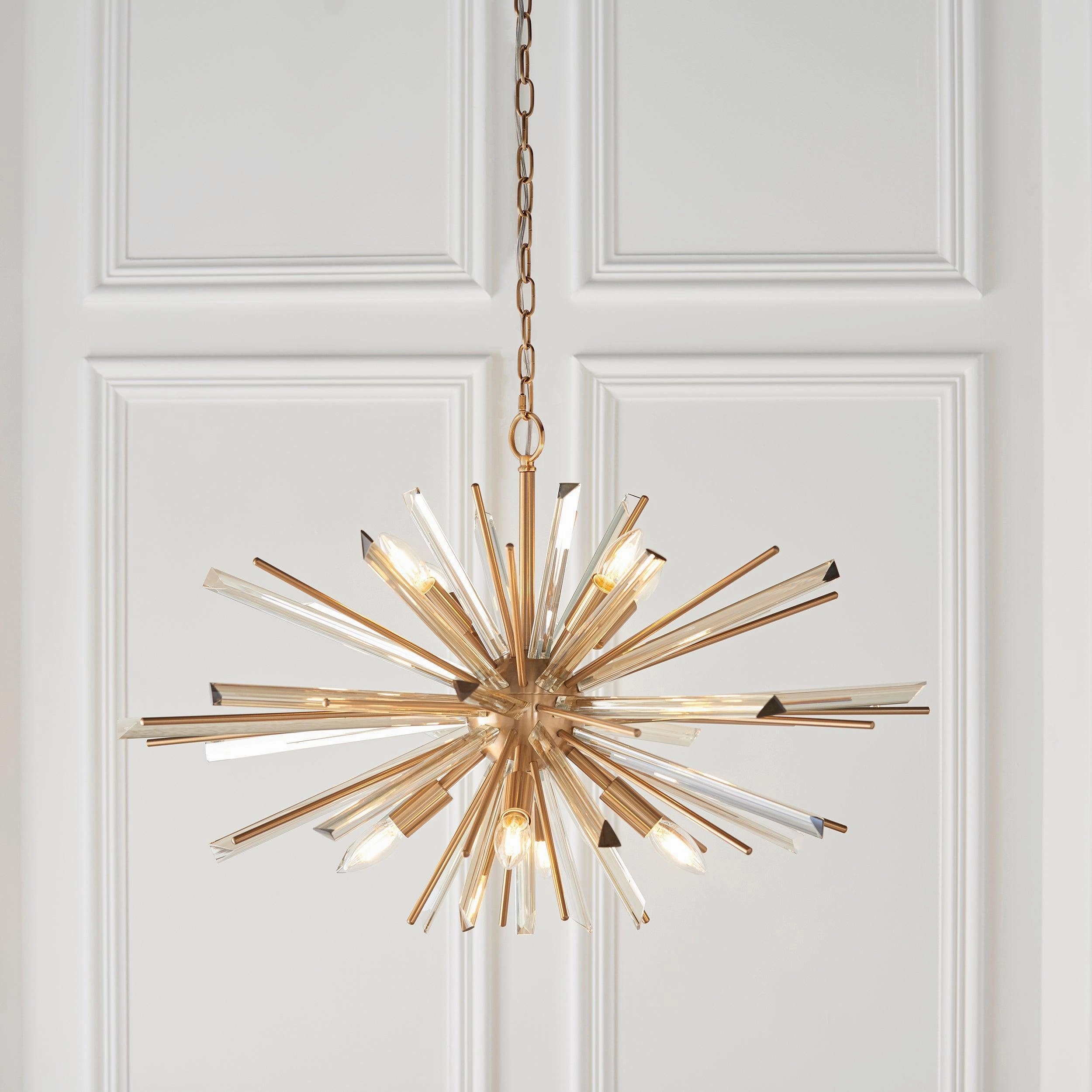 Helios Large 8 Light Antique Brass & Prism Glass Pendant