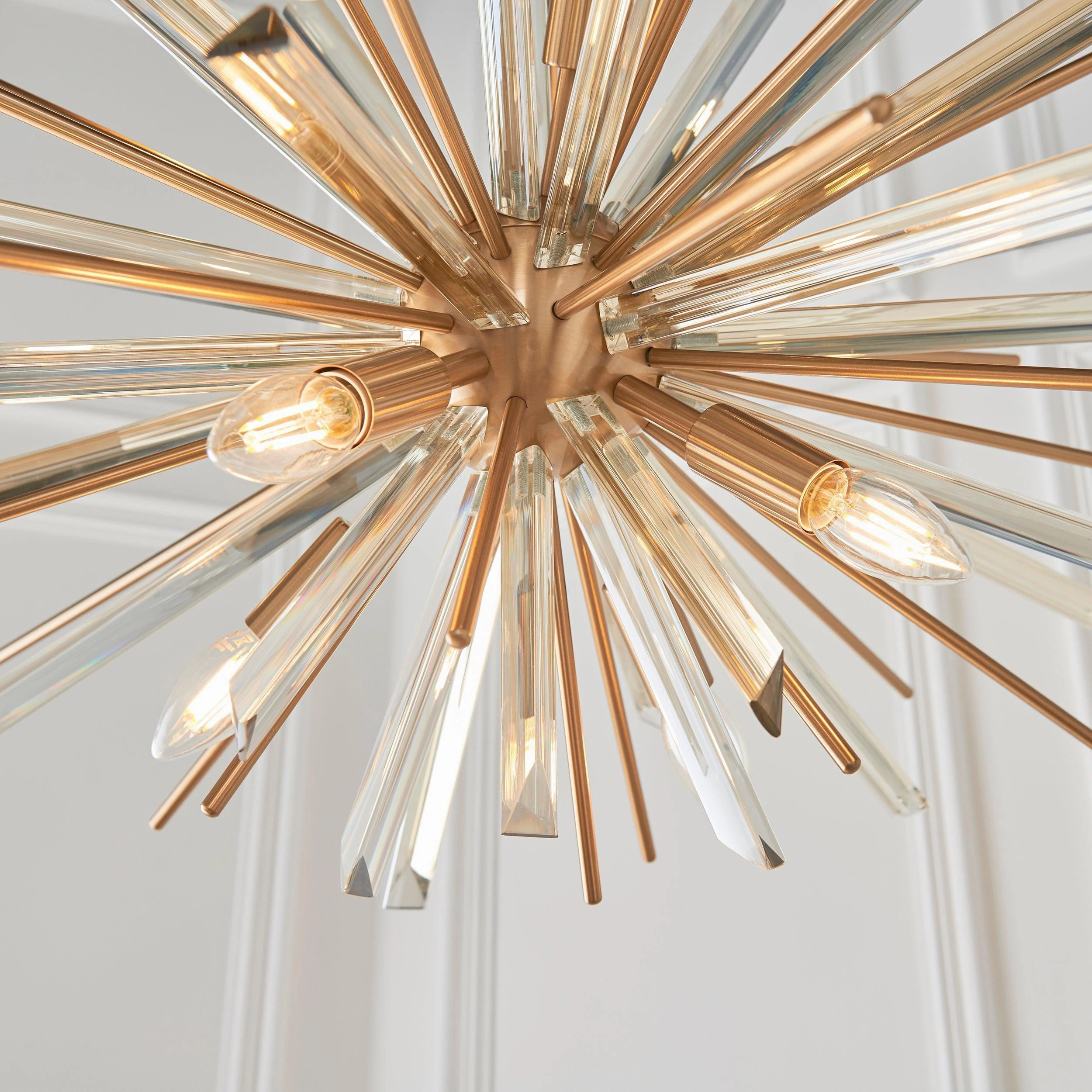 Helios Large 8 Light Antique Brass & Prism Glass Pendant