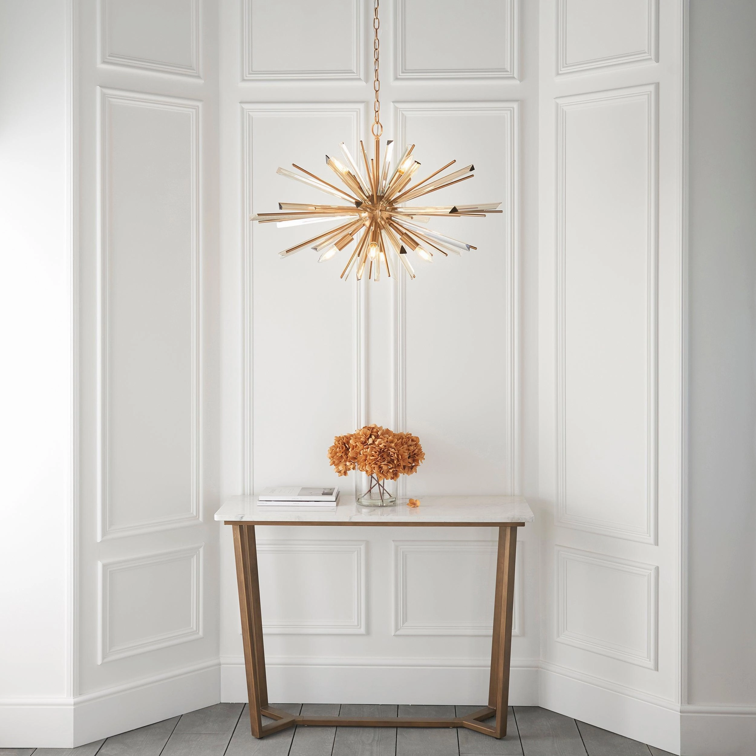 Helios Large 8 Light Antique Brass & Prism Glass Pendant