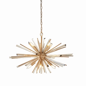 Helios Large 8 Light Antique Brass & Prism Glass Pendant modern ceiling lamp