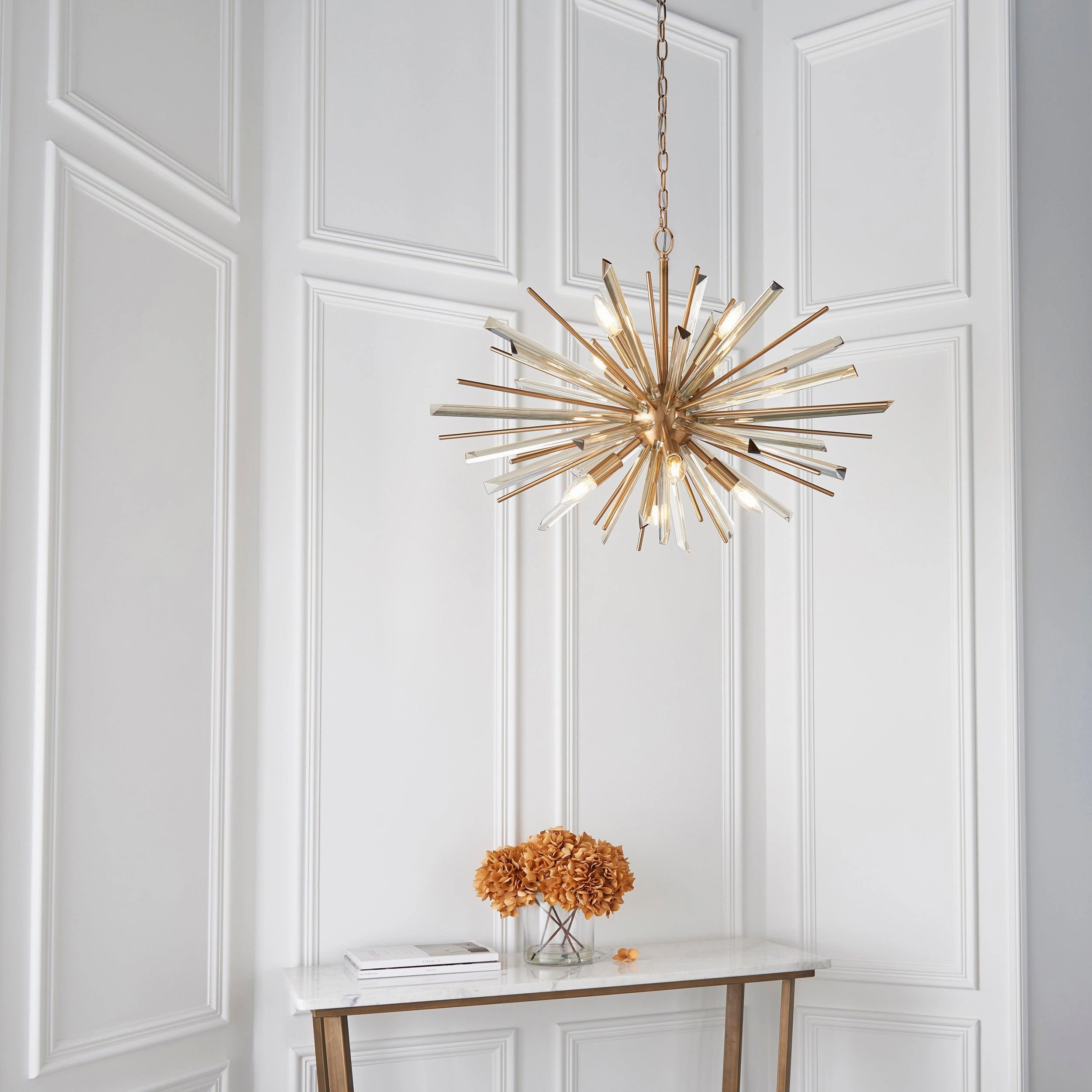 Helios Large 8 Light Antique Brass & Prism Glass Pendant