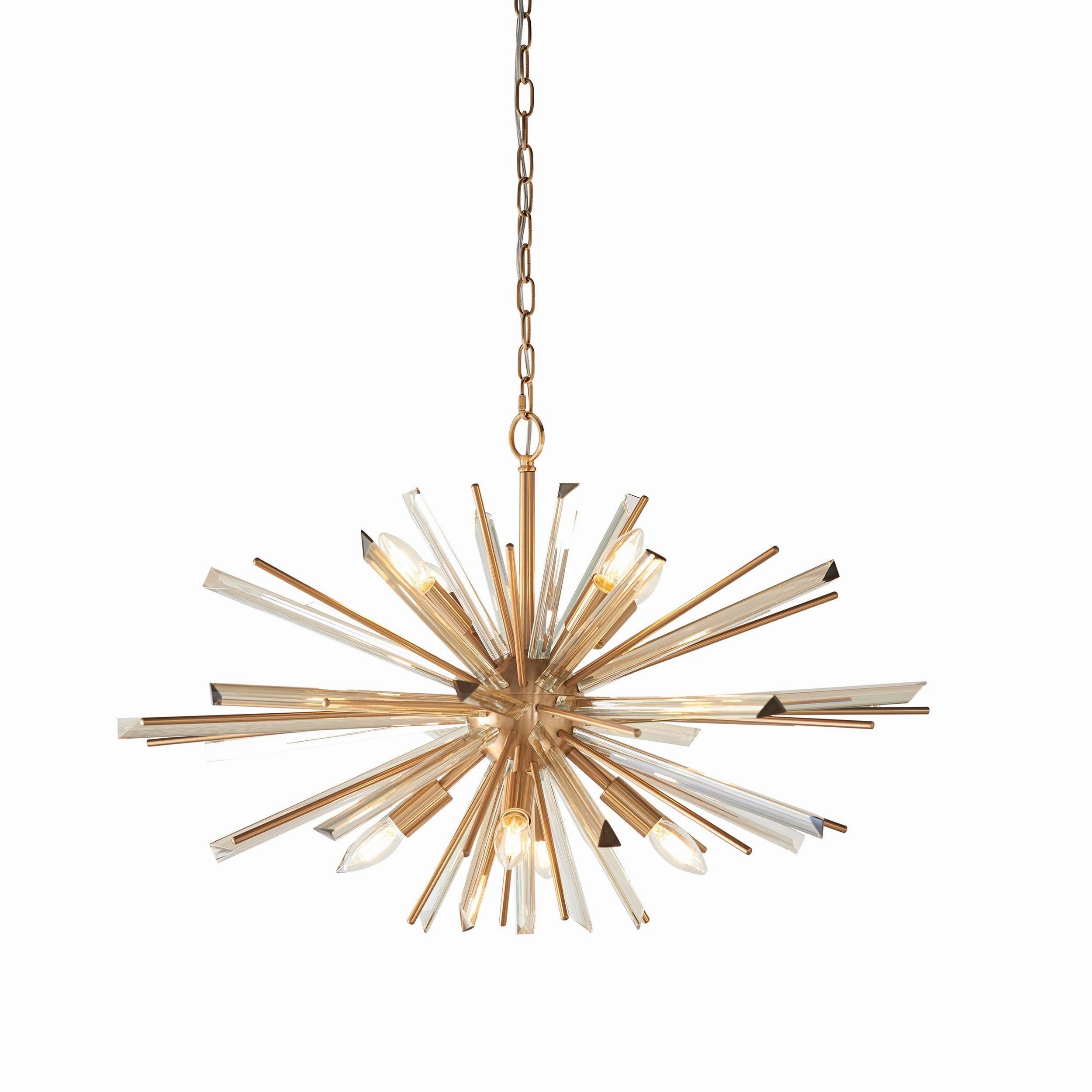 Helios Large 8 Light Antique Brass & Prism Glass Pendant modern ceiling lamp
