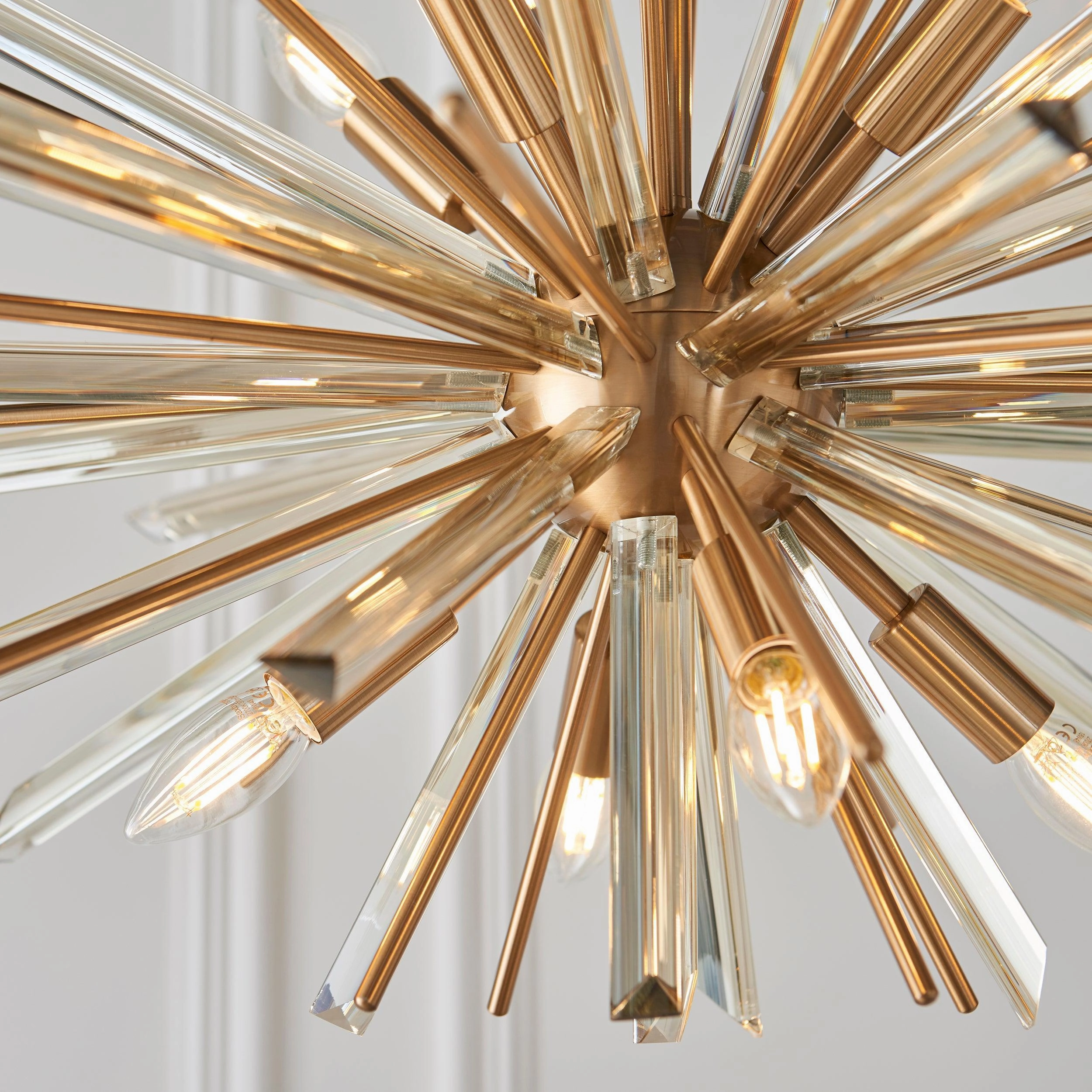 Helios Large 8 Light Antique Brass & Prism Glass Pendant