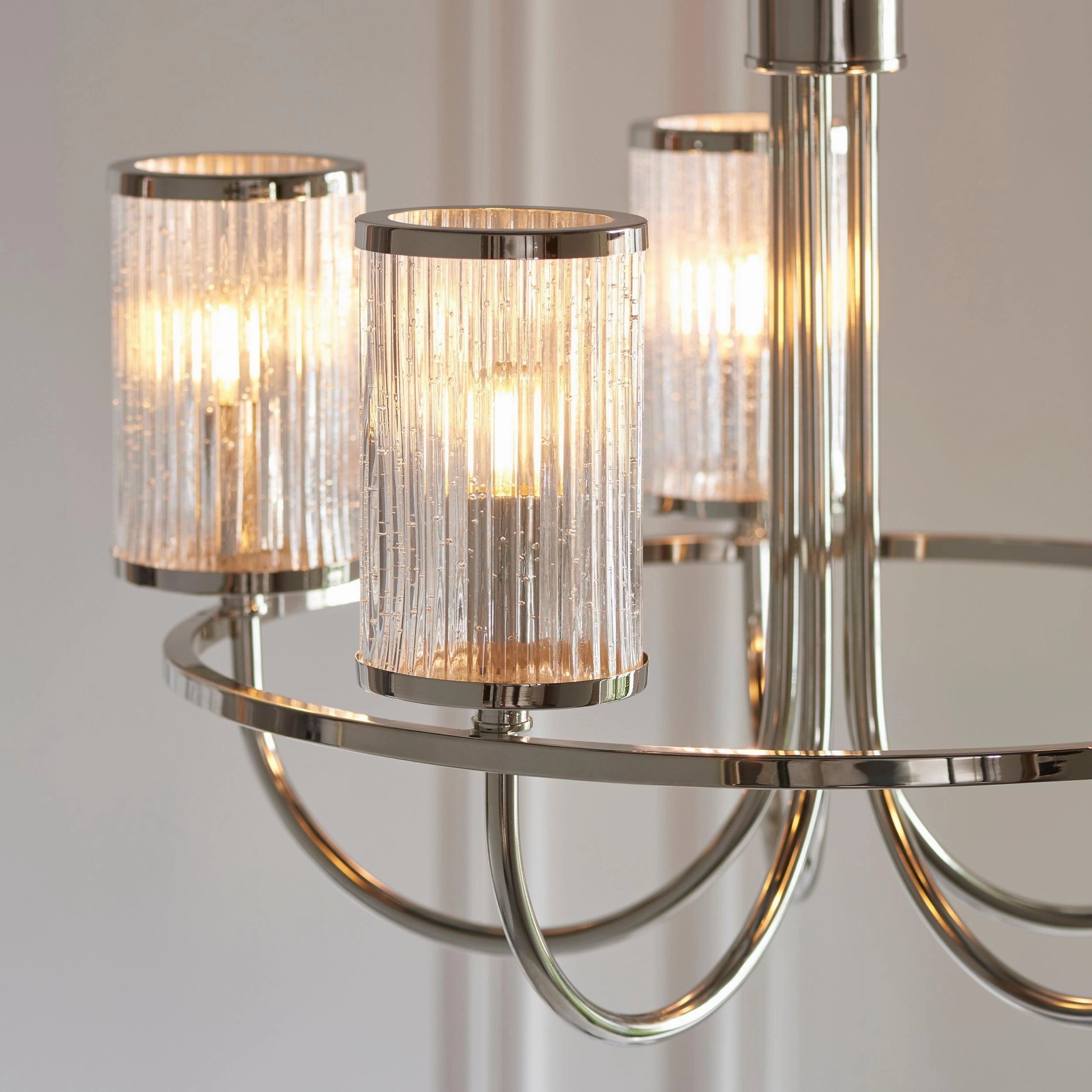 Henbury 5 Light Nickel & Ribbed Glass Shades Pendant
