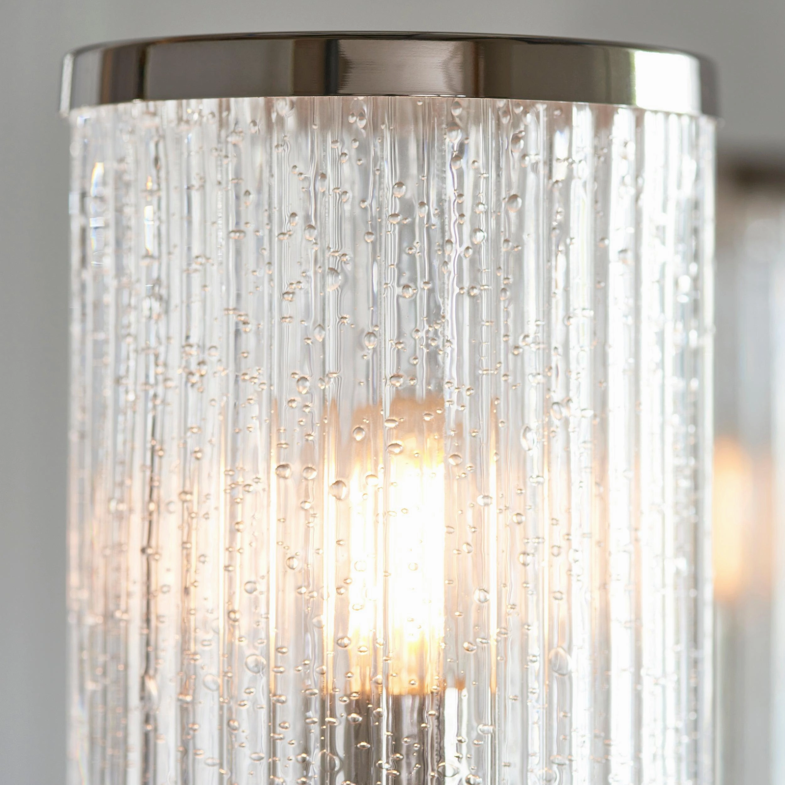 Henbury 5 Light Nickel & Ribbed Glass Shades Pendant