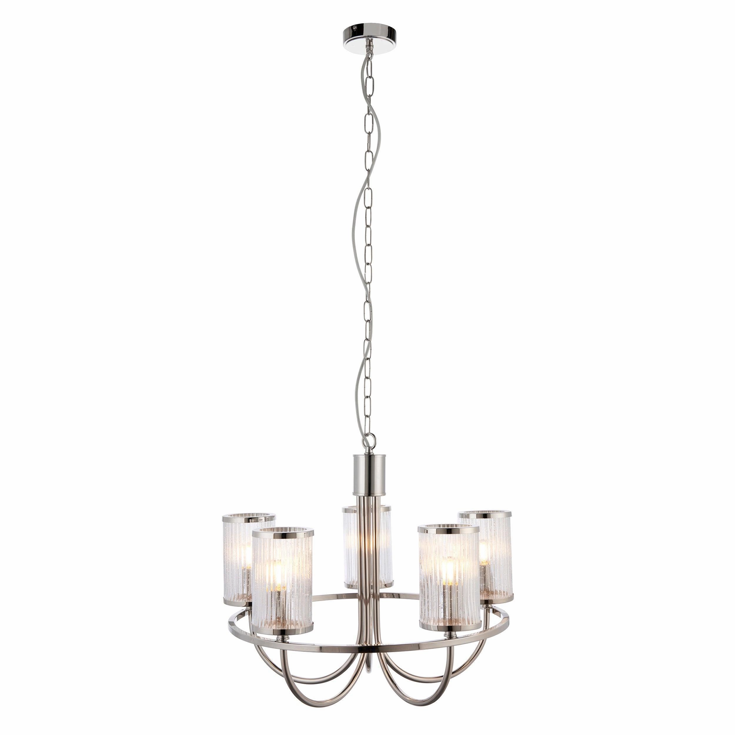 Henbury 5 Light Nickel & Ribbed Glass Shades Pendant